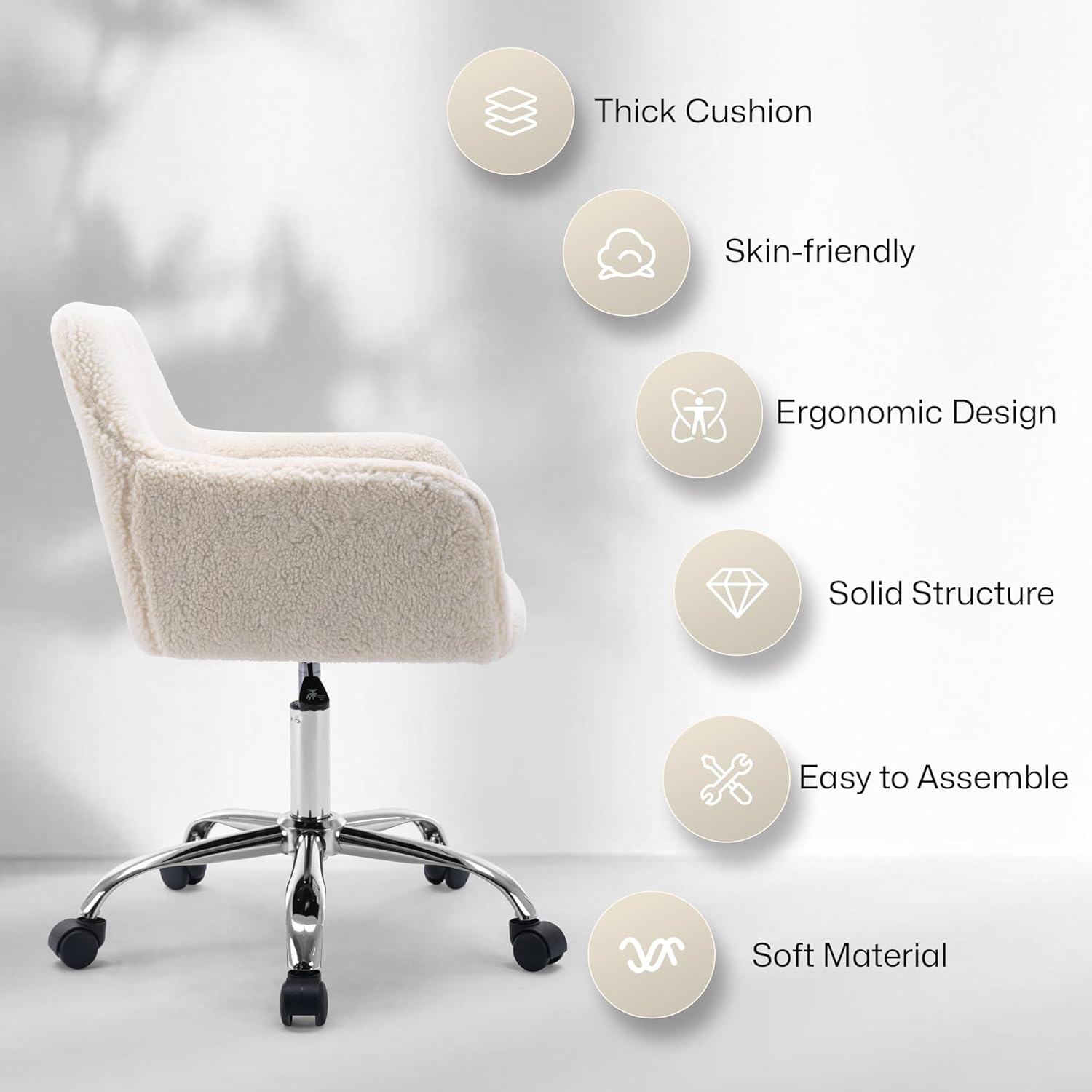 Homedraft Silla de escritorio giratoria de piel sintética de 360, sillón de oficina en casa ajustable con base plateada para adolescentes, mujeres y