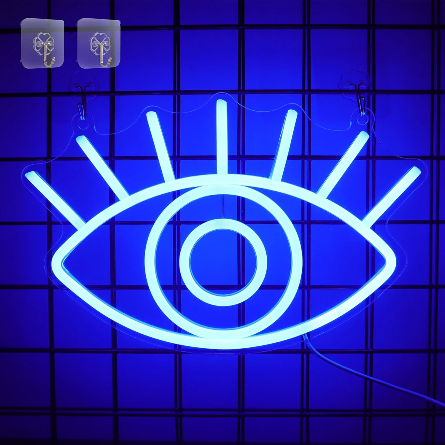Attivolife Letrero de neón de ojos, luz nocturna decorativa azul malvado de ojo con alimentación USB, decoración de pared para dormitorio, sala de