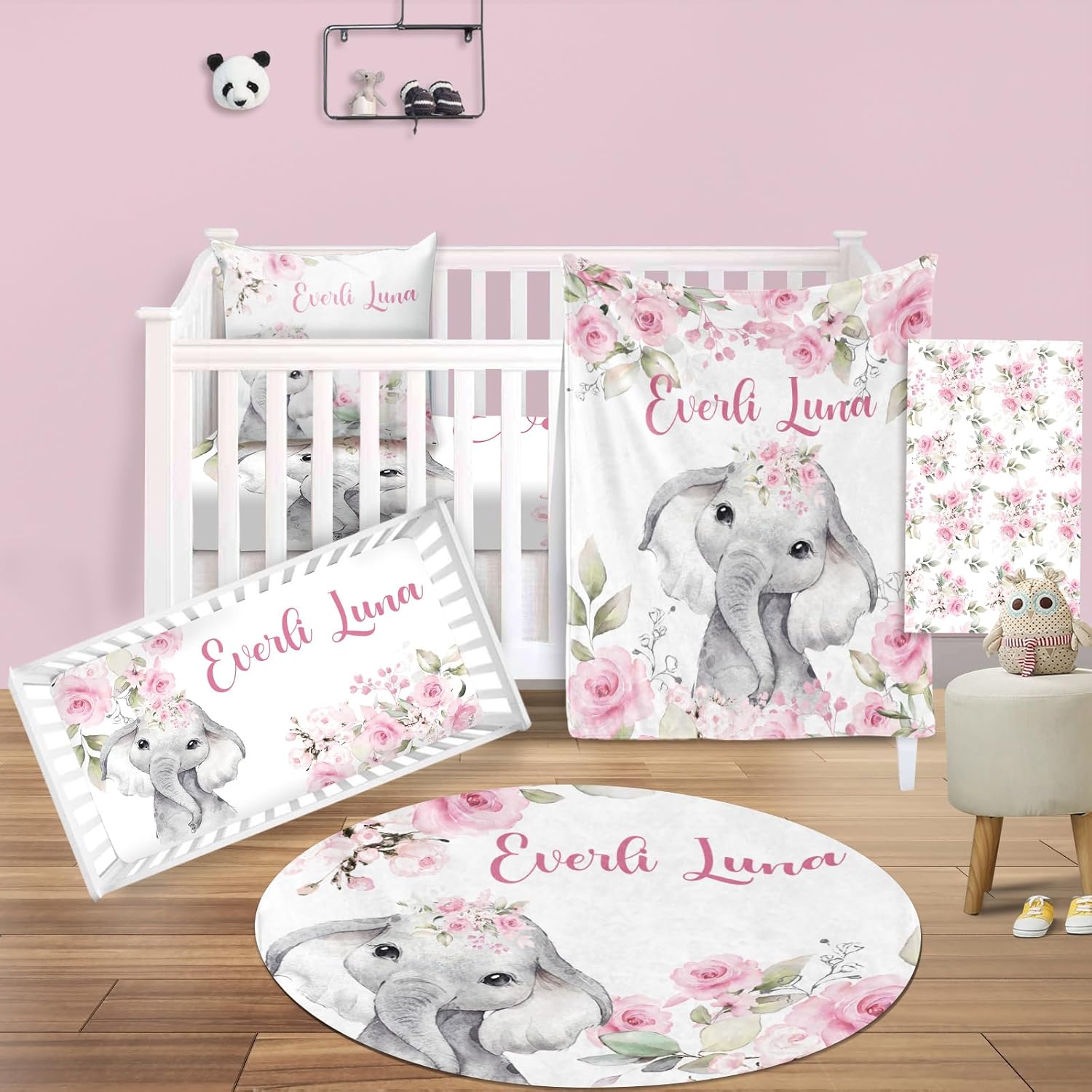 Juego de ropa de cama personalizada para cuna decoración personalizada para guardería, manta de bebé, sábana bajera para cuna, funda para cambiador,