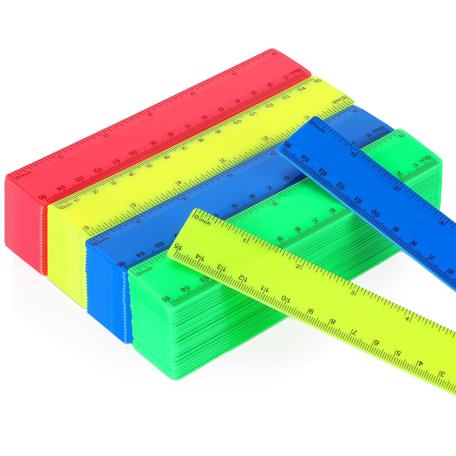 100 reglas flexibles de plástico a granel de 6 pulgadas con pulgadas y centímetros, regla pequeña de medición recta, herramientas de dibujo para
