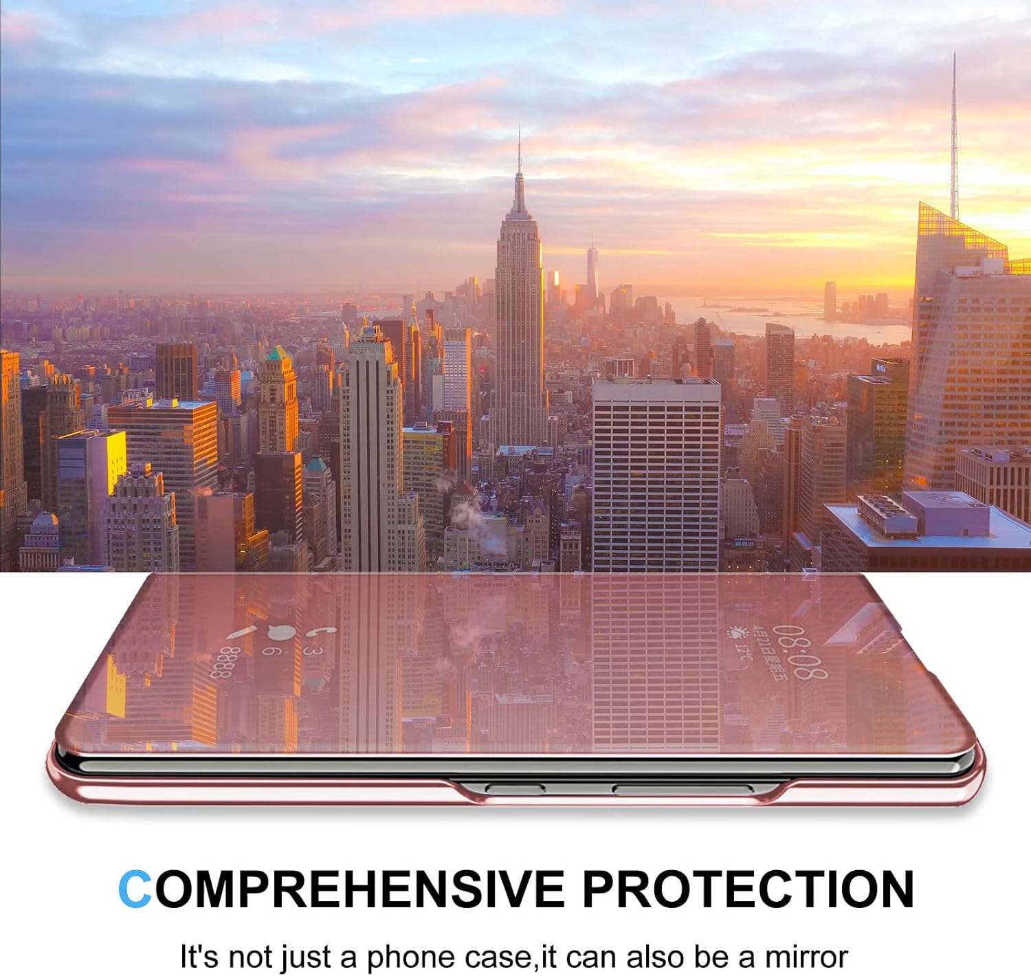 Funda compatible con Samsung Galaxy Z Fold 3, de piel, delgada, transparente, espejo S-View, a prueba de golpes, con función atril, antiarañazos,