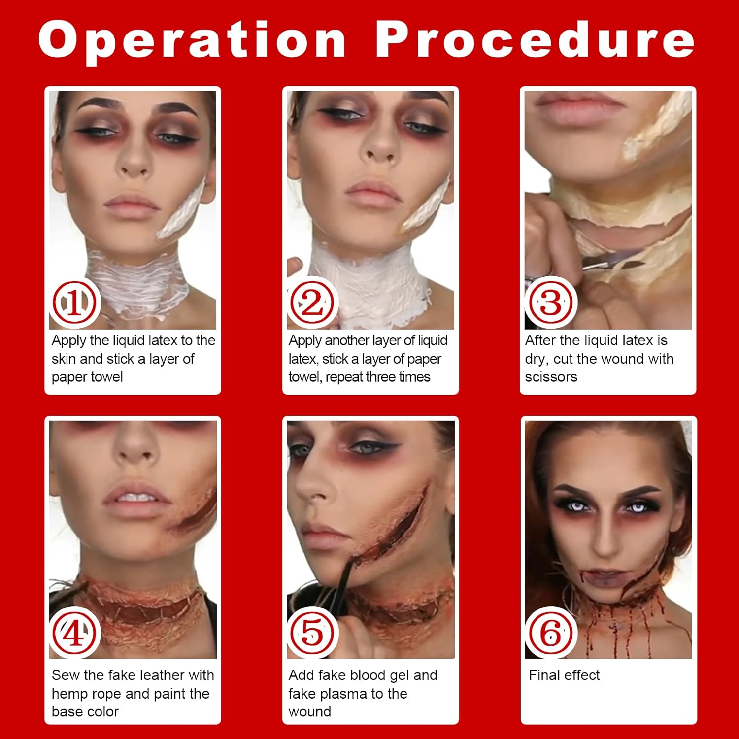 Yeweian SFX – Maquillaje líquido de látex SFX, 2.1 onzas, monstruo de Halloween, payaso zombi, látex para quemaduras escaldadas, cicatrices, cortes,