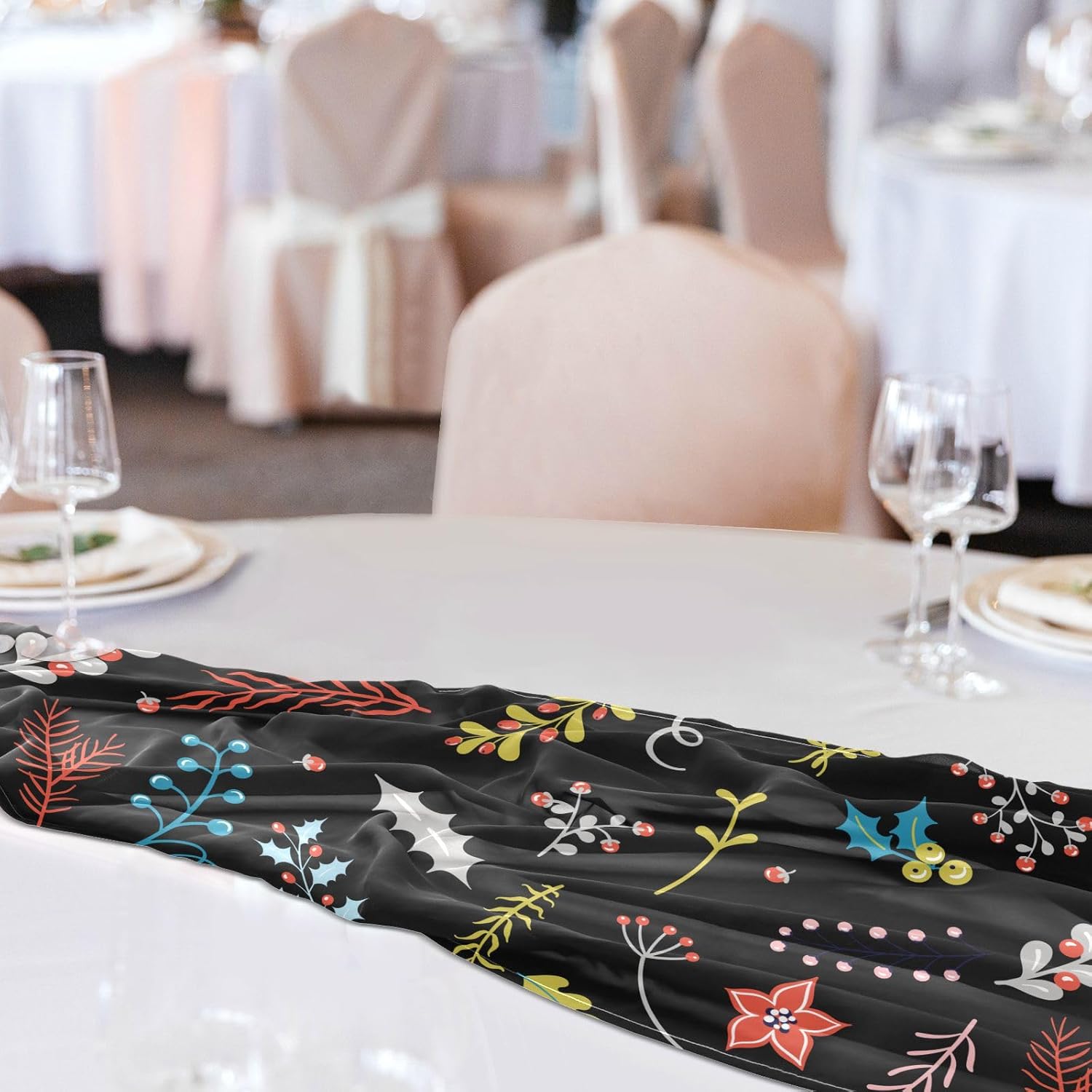 Christmas Cute Scandinavian Flower Table Runner Fall Kitchen Decor for Desk Decor Christmas Table Runner 108 Inches Long