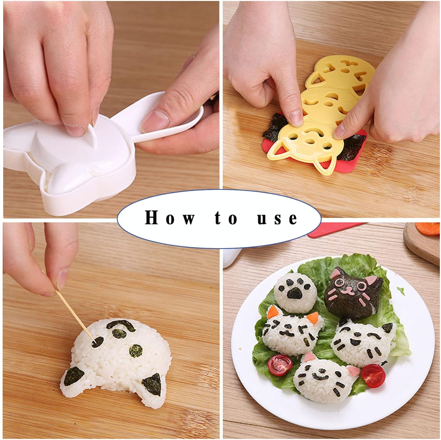 Molde de bola de arroz para gatos y gatitos, molde de sushi para animales, herramientas de cocina, molde de prensa de bolas de arroz con cortador