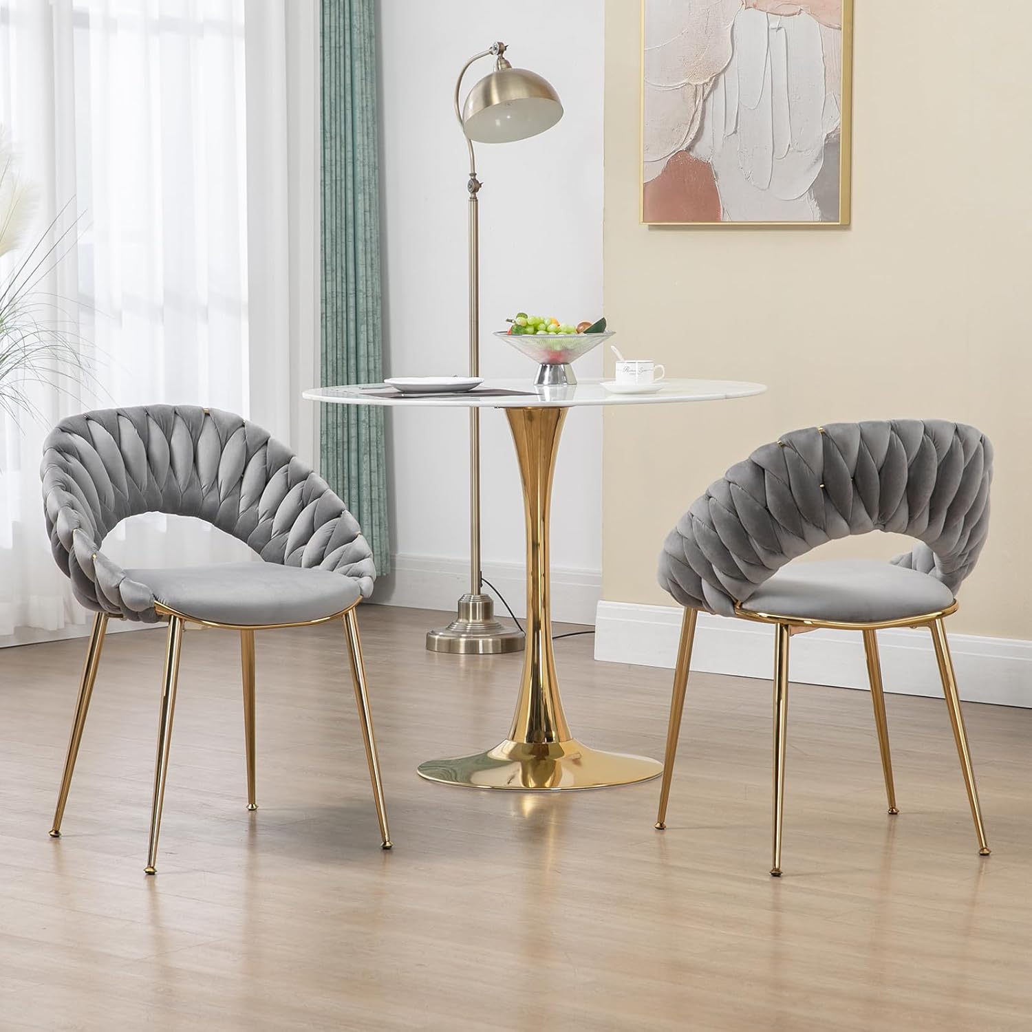 CALABASH Sillas de comedor modernas, sillas de comedor tapizadas de terciopelo de mediados de siglo, sillas auxiliares de ocio con patas de metal y