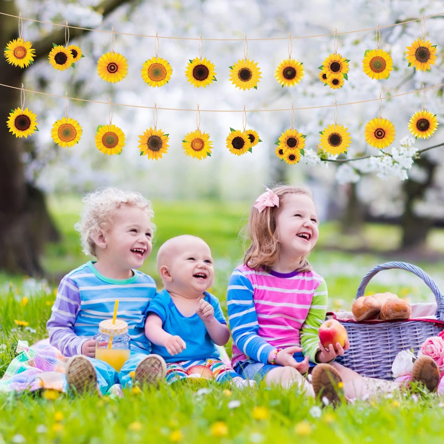 WATINC Juego de 31 adornos colgantes de madera de girasol para primavera y verano, decoración colgante de madera de girasoles, decoración rústica de
