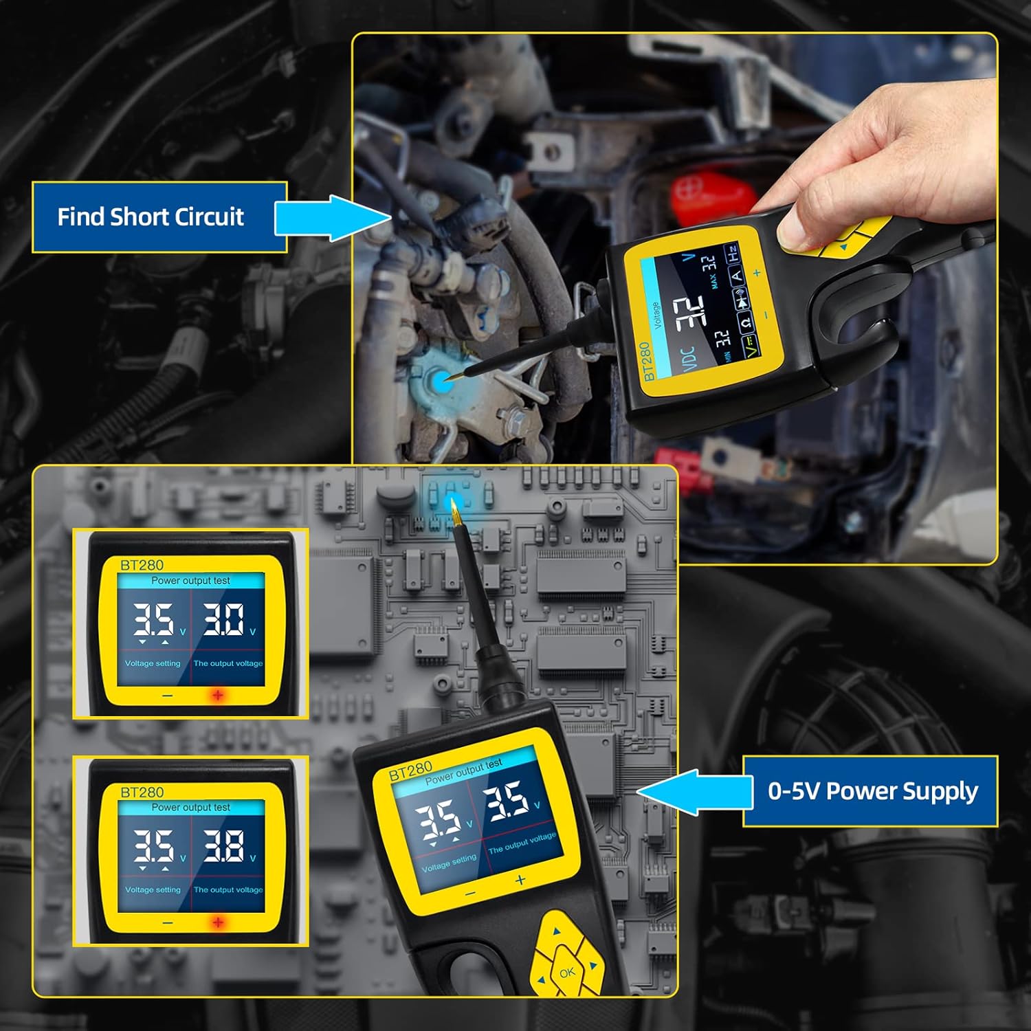 AUTOOL Probador de circuito automotriz, kit de sonda de circuito de potencia de 9 V-30 V con multímetroreléprobador de inyector de