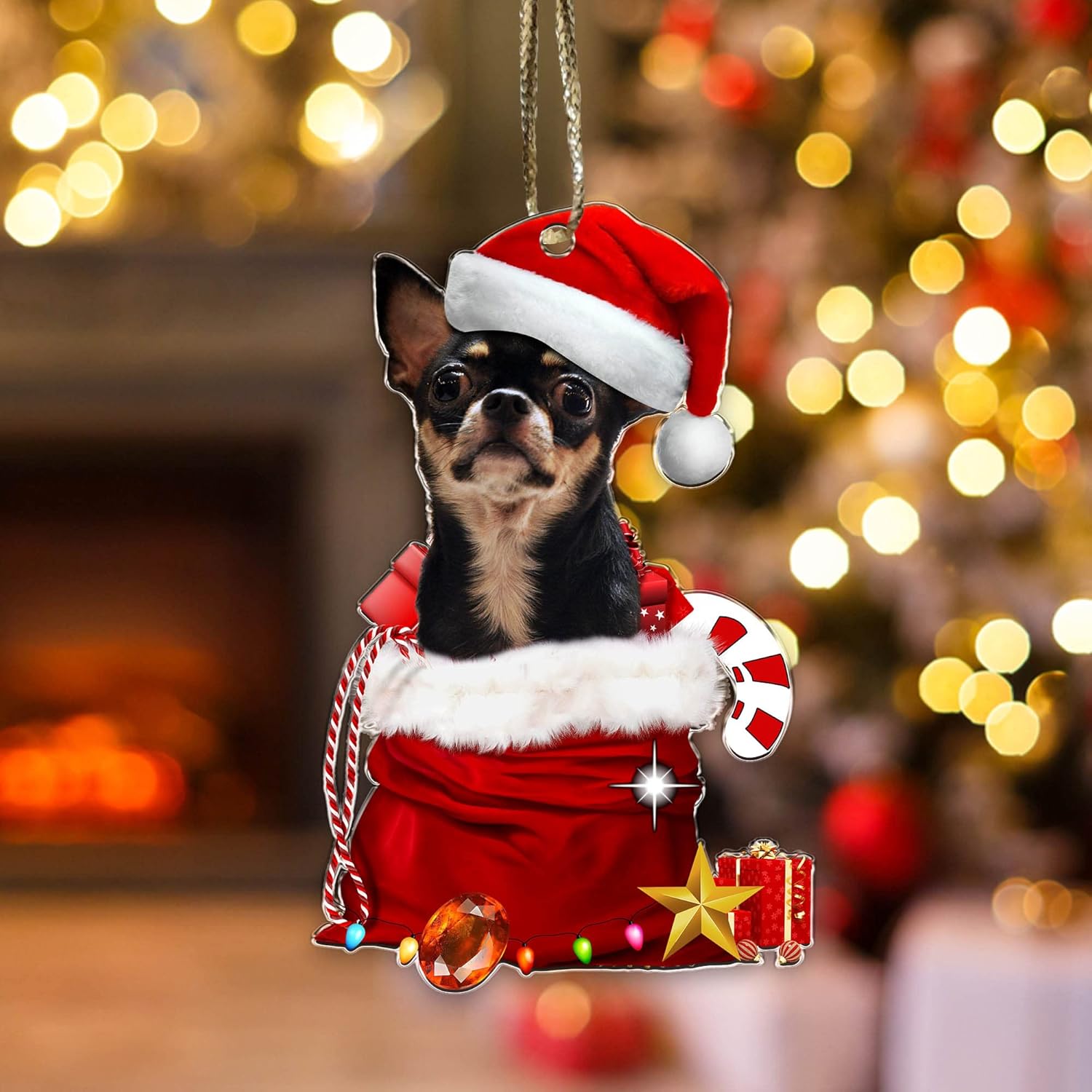 Adorno negro para árbol de Navidad de Chihuahua, decoración de Navidad de perro Chihuahua negro, adorno para árbol de Navidad para perro chihuahua,