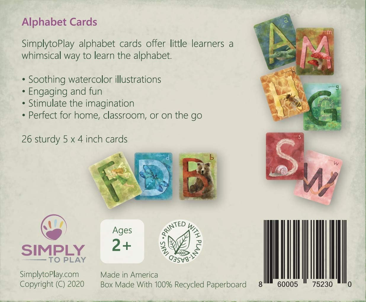 Tarjetas de memoria ABC, 26 tarjetas gruesas del alfabeto de 4 x 5 pulgadas, juegos de aprendizaje para niños preescolares, fabricadas en Estados