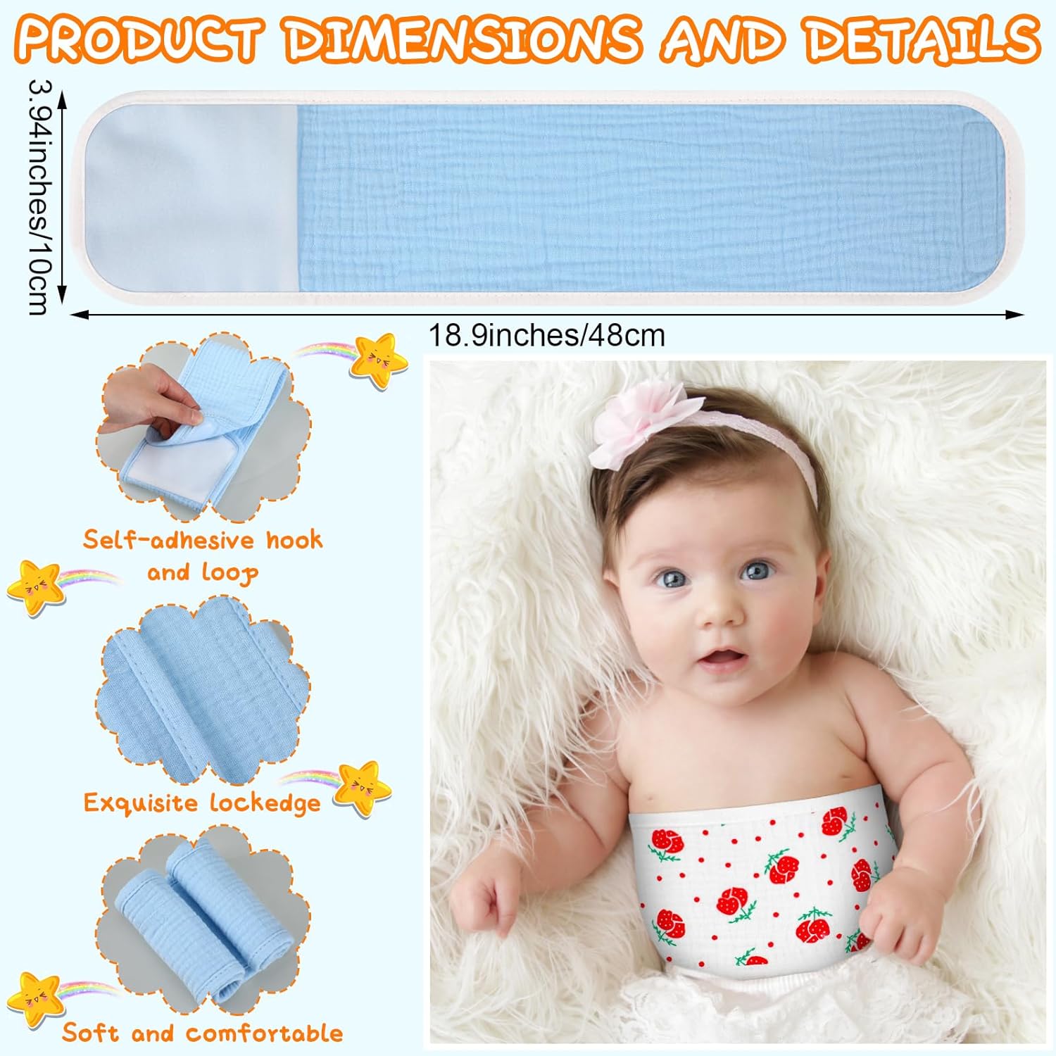 8 unidades de cordón umbilical para bebé, cómodo, ajustable, de algodón, para protección, regalos para bebés de 0 a 12 meses (cota)