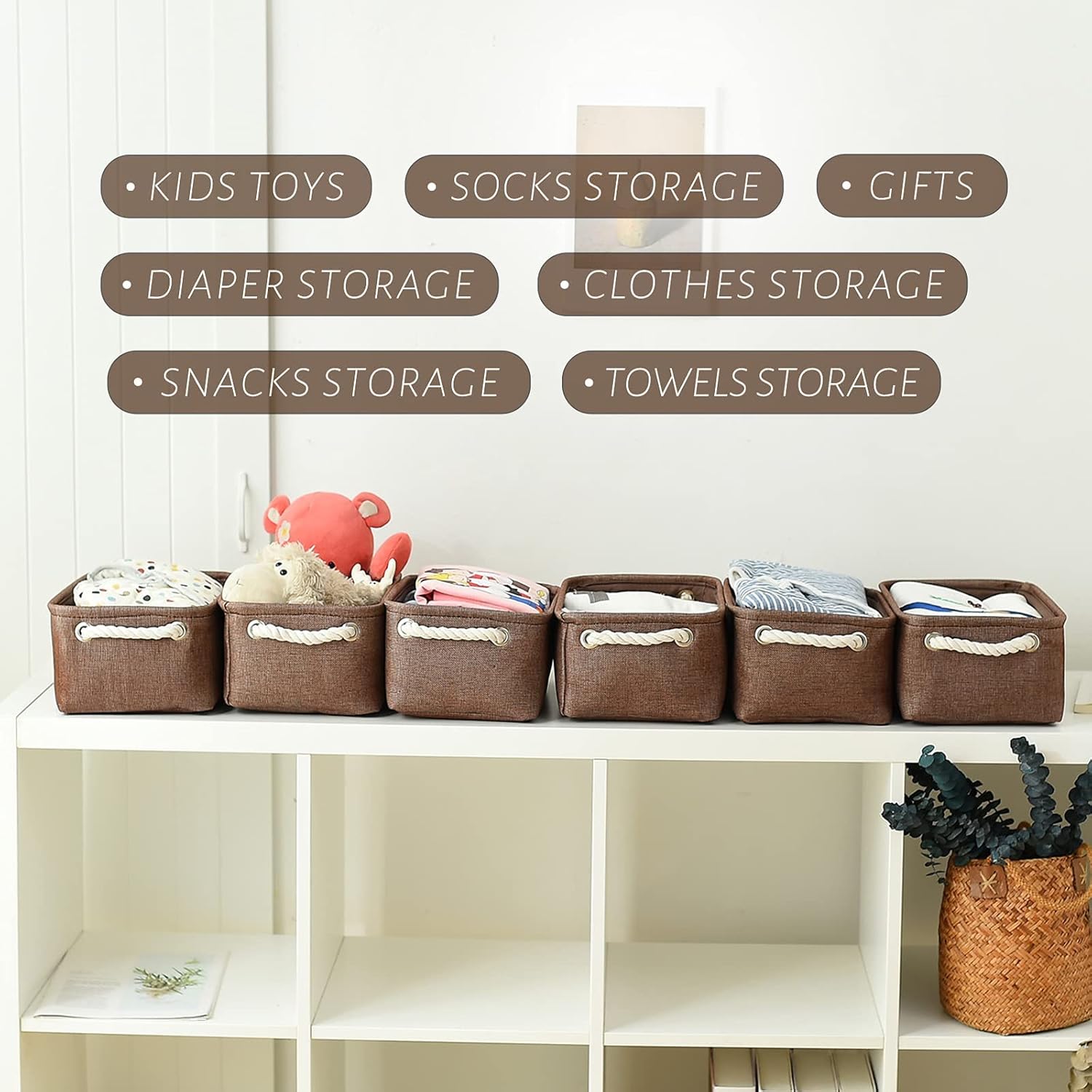 TheWarmHome Cesta de almacenamiento para organizar, 12 x 8 x 5 pulgadas, paquete de 6 contenedores de almacenamiento plegables para estantes con