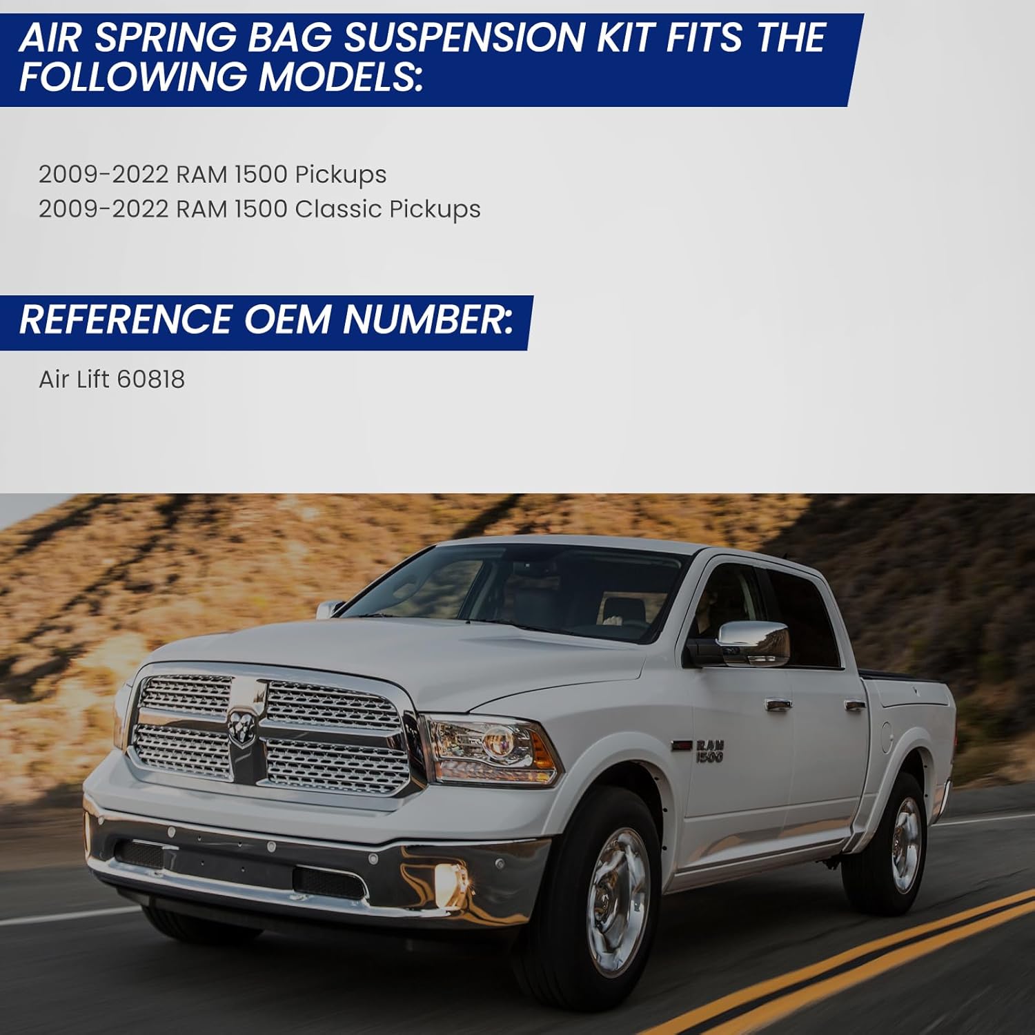 Kit de suspensión de bolsa de resorte compatible con Ram 15001500 Classic Pickups 09-22 Heavy Duty Air Ride Helper Spring Bag Ultimate Plus