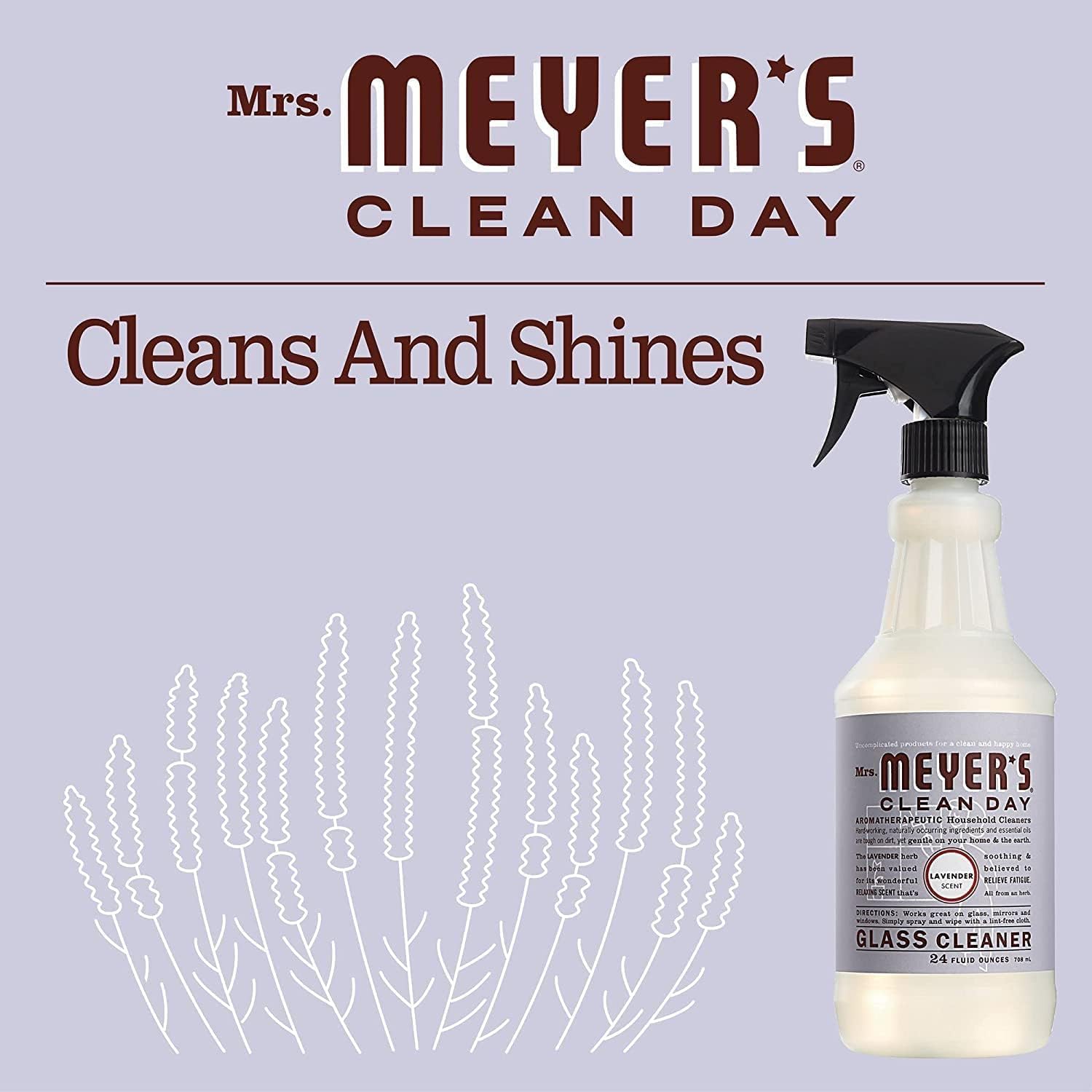 Mrs. Meyer’s Clean Day Spray para ventana, lavanda, botellas de 24 onzas (paquete de 6)