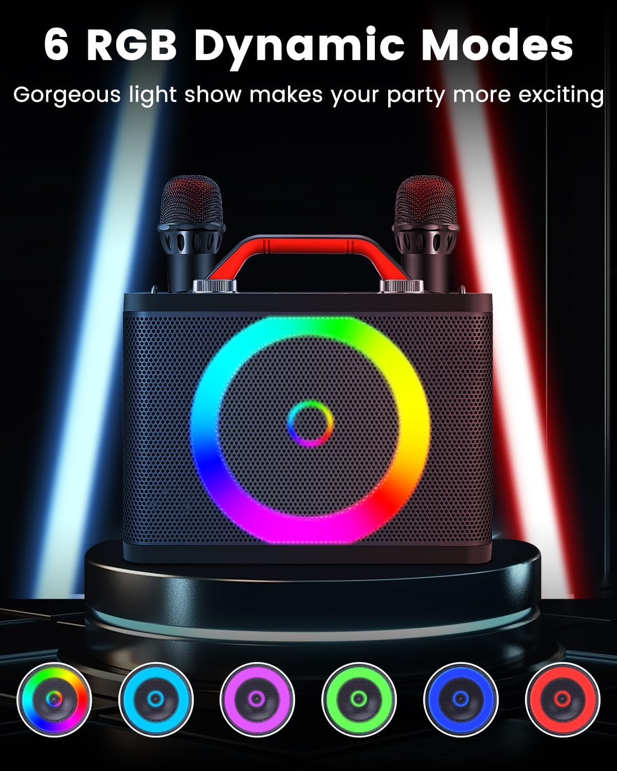 ALPOWL Máquina de karaoke con dos micrófonos inalámbricos, sistema de altavoces PA portátil con ajuste de gravesagudos para niños y adultos, fiesta,