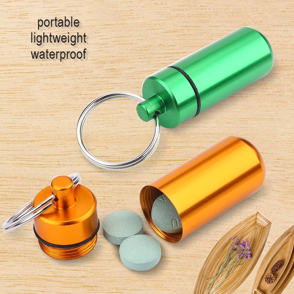 Pastillero, mini pastillero de aluminio impermeable, organizador de botellas con llavero para medicamentos al aire libre (9 unidades)