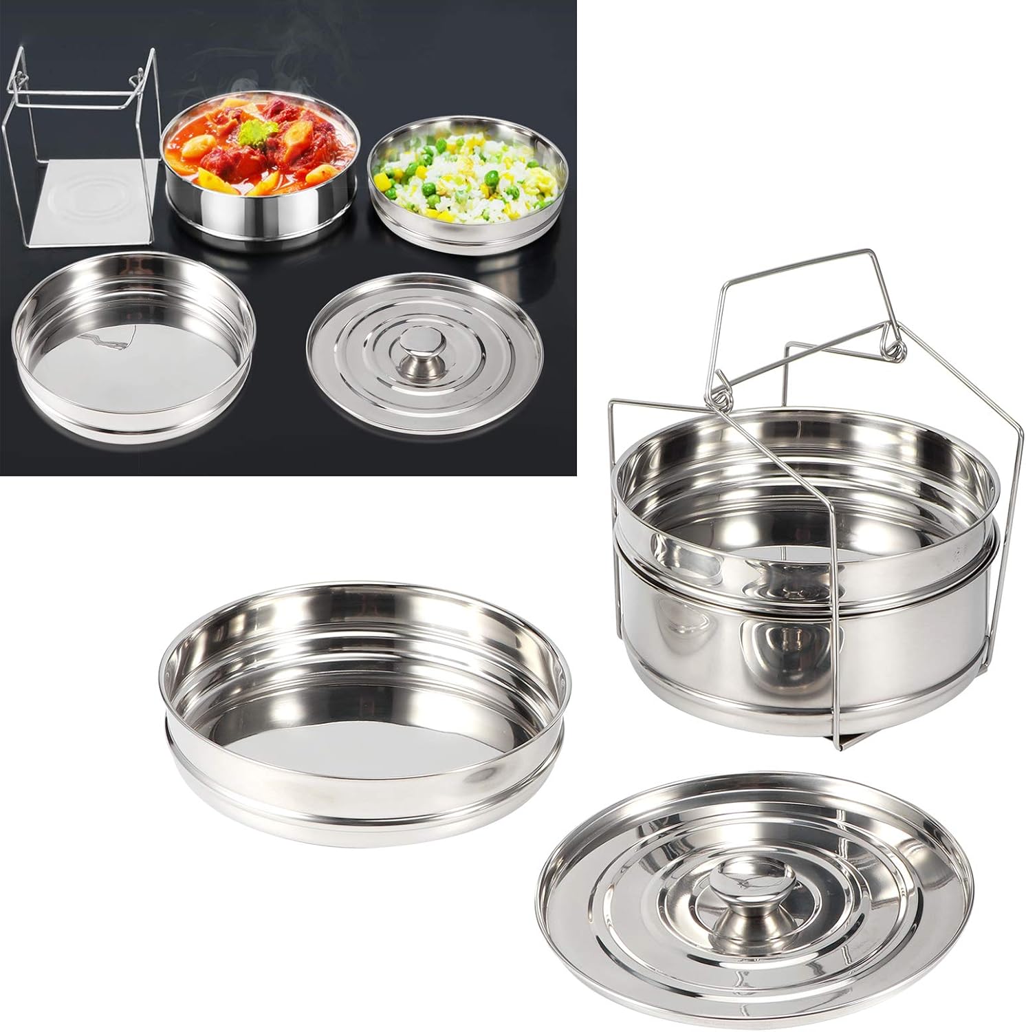 Olla de sopa multifunción, apilable, 3 niveles, de acero inoxidable, juego de ollas a presión para cocinar alimentos