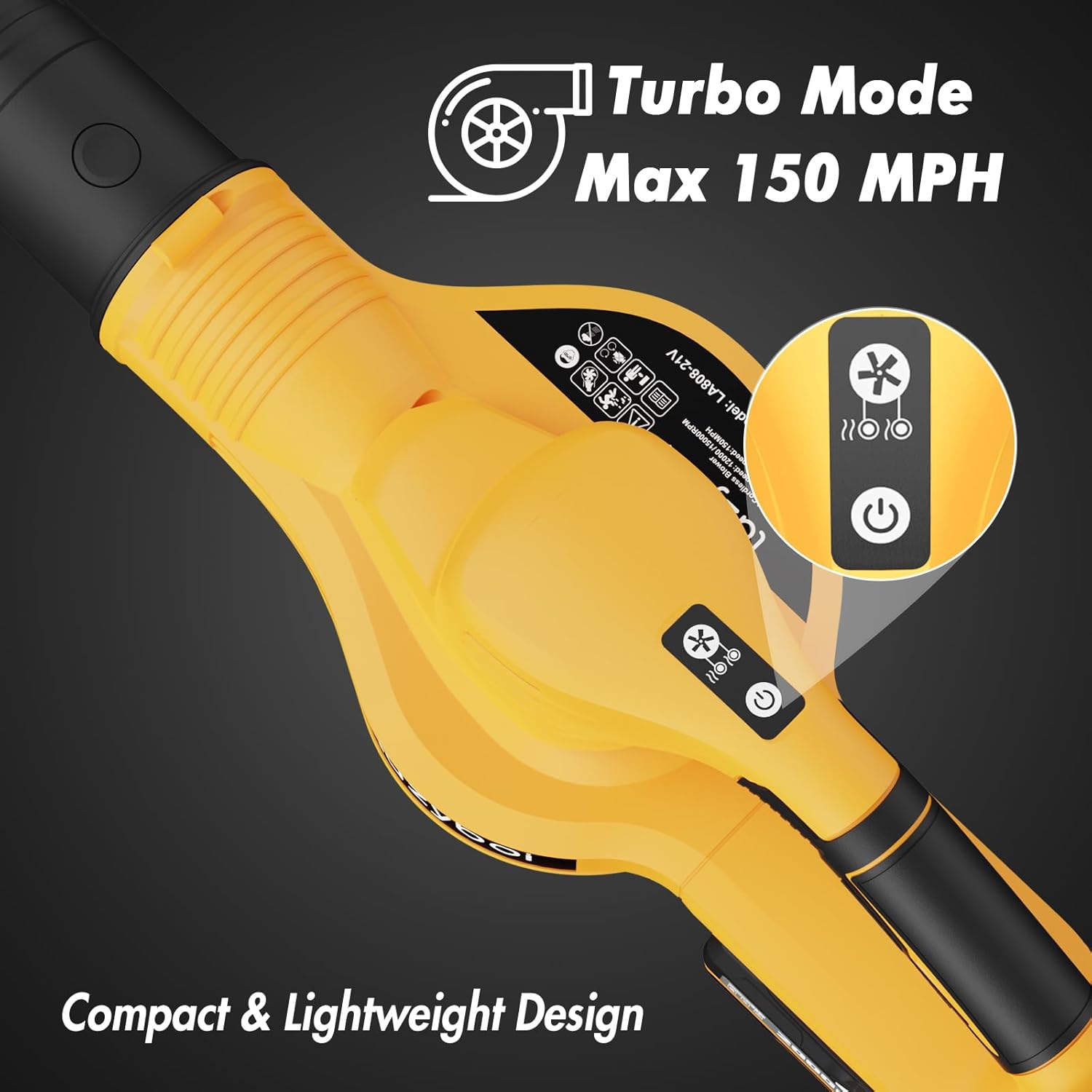 Soplador de hojas inalámbrico con 2 baterías y cargador, soplador de hojas eléctrico de mano de 150 MPH con 2 modos de velocidad 21 V 2.0 Ah