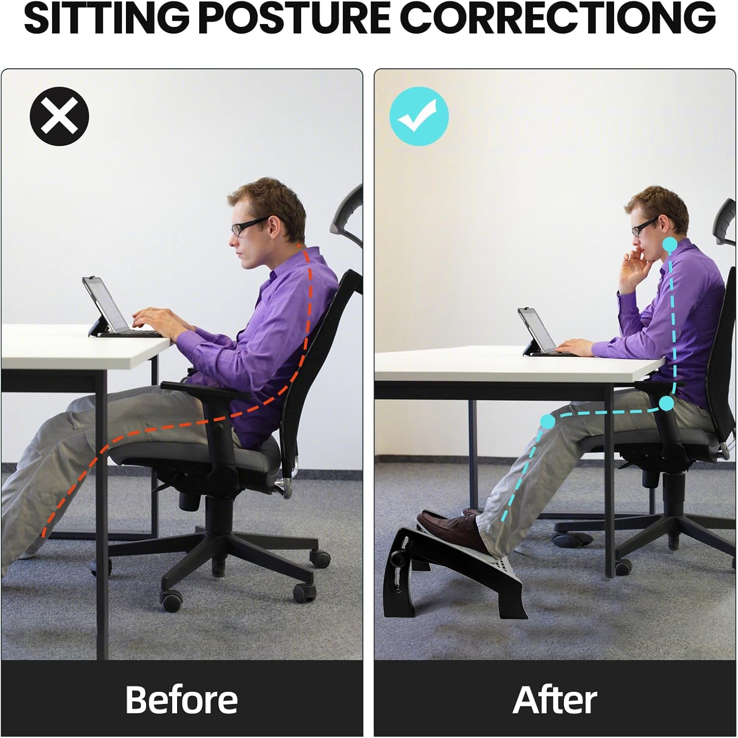 Reposapiés para debajo del escritorio en el trabajo, reposapiés de altura ajustable, taburete ergonómico con rodillo de masaje para aliviar la