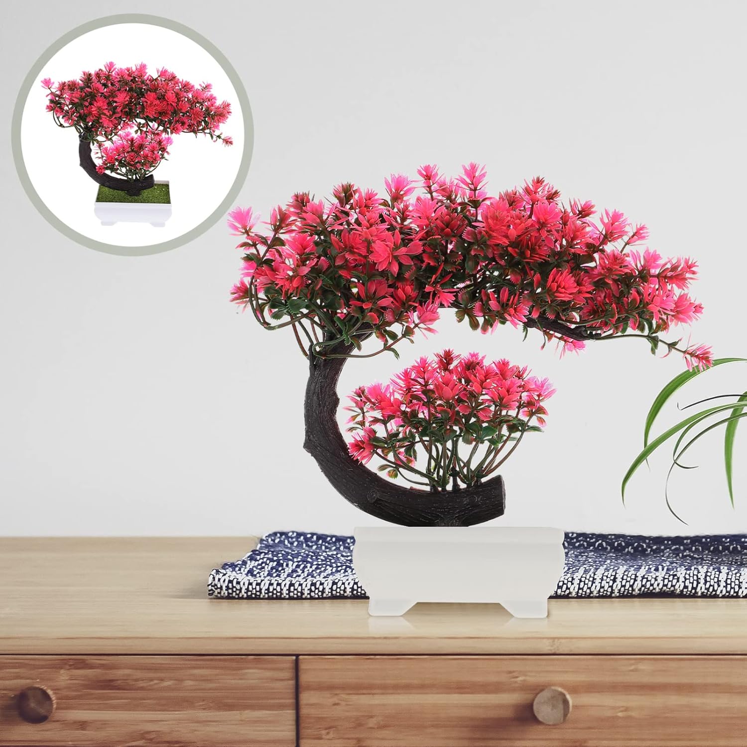 Operitacx Árbol bonsái artificial de simulación de flores para decoración de bonsái, plantas falsas pequeñas de interior, decoración para el hogar,