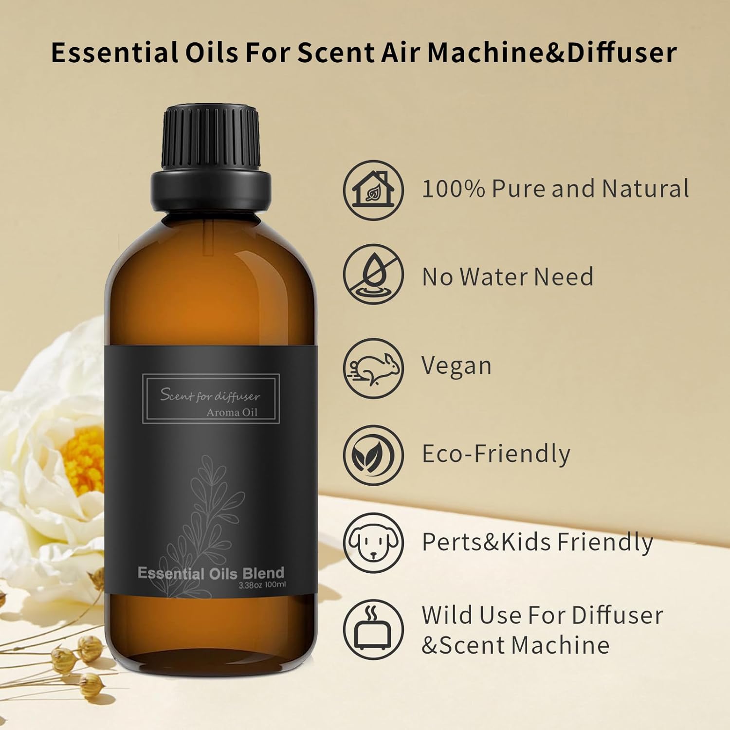 Aceite difusor de colección de hotel, aromas de lujo para el hogar, 3.4 fl oz de sándalo natural, aceites esenciales de serenidad para aire frío,