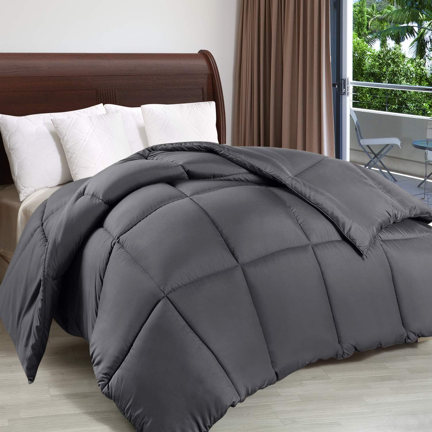 Utopia Bedding Relleno de edredón  Edredón acolchado con pestañas en las esquinas  Edredón alternativo cosido en caja King (gris, paquete de 3)