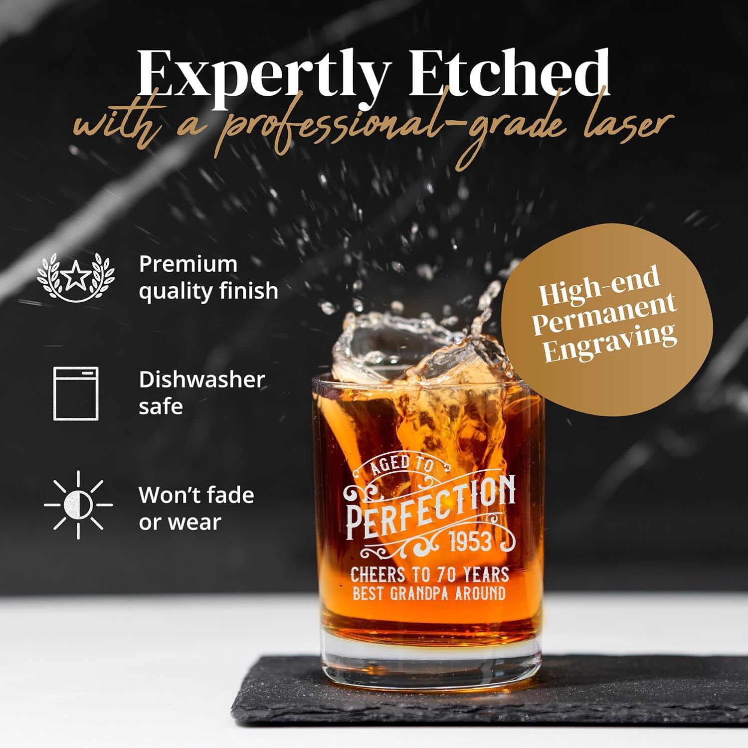 Vaso de whisky de cumpleaños personalizado, regalo de cumpleaños número 30, 40, 50, 60 para él, papá, chicos, regalo de bourbón personalizado,
