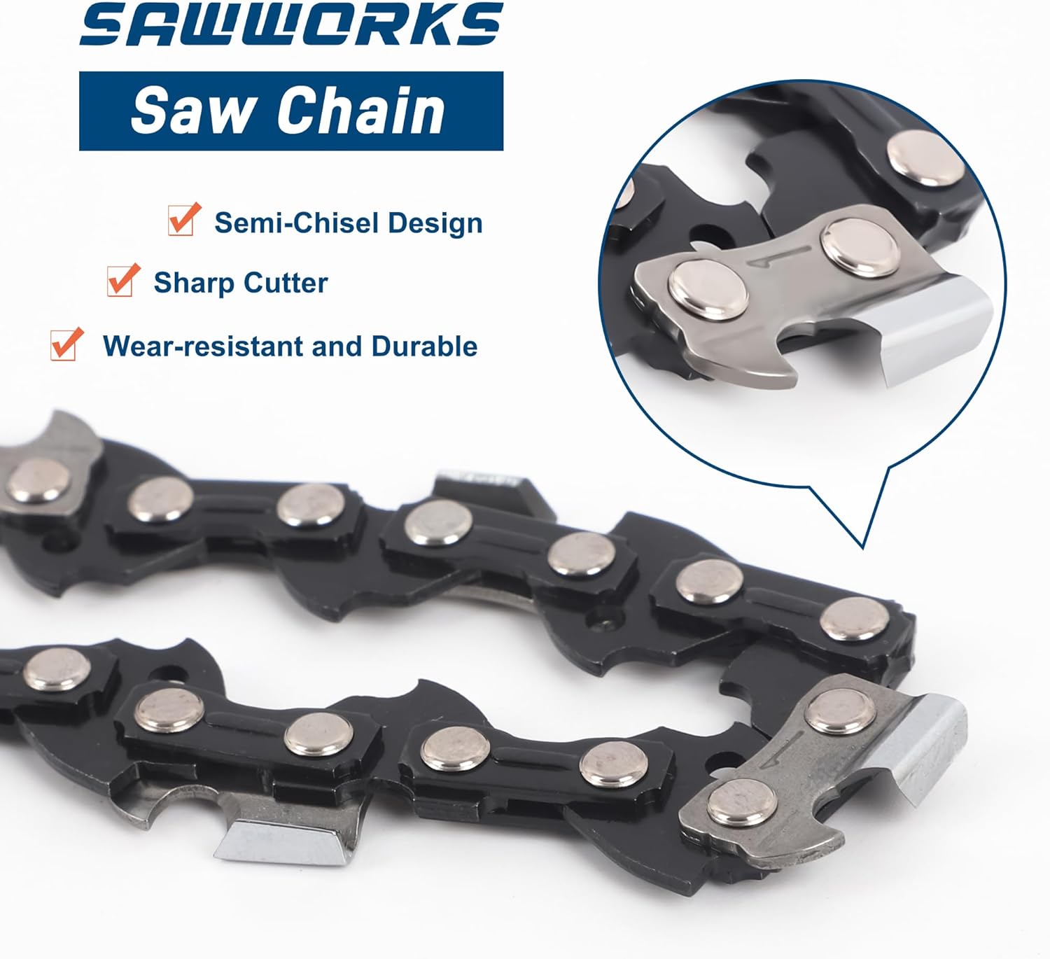 SawWorks Paquete de 3 cadenas de motosierra de 14 pulgadas SW-R52, paso LP de 38 pulgadas, calibre 0.043 pulgadas, 52 eslabones de transmisión,