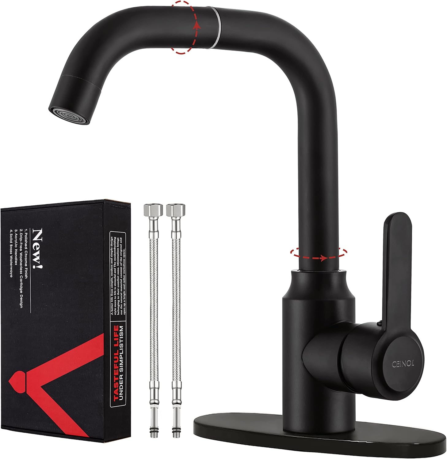Grifo de baño para fregadero de 3 agujeros, grifo de lavabo de baño de 4 pulgadas, gira 1 agujero grifo de baño negro con cubierta
