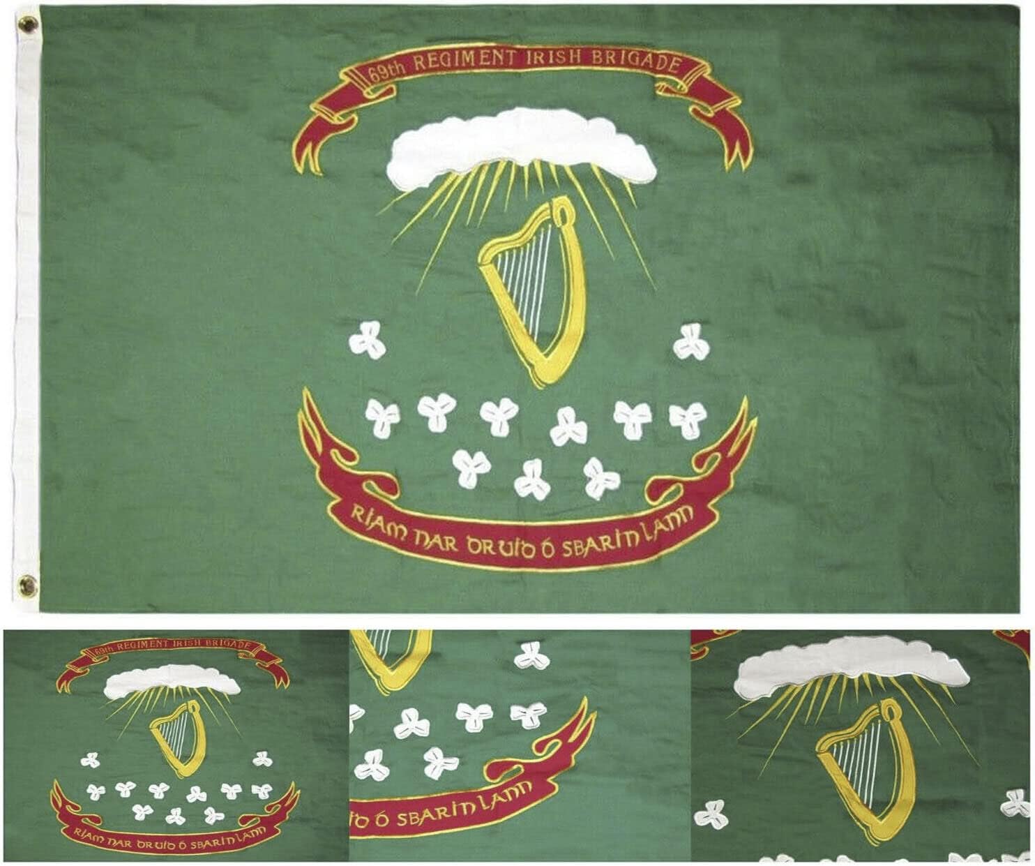 Bandera irlandesa 100% algodón bordada de 3 x 5 pulgadas