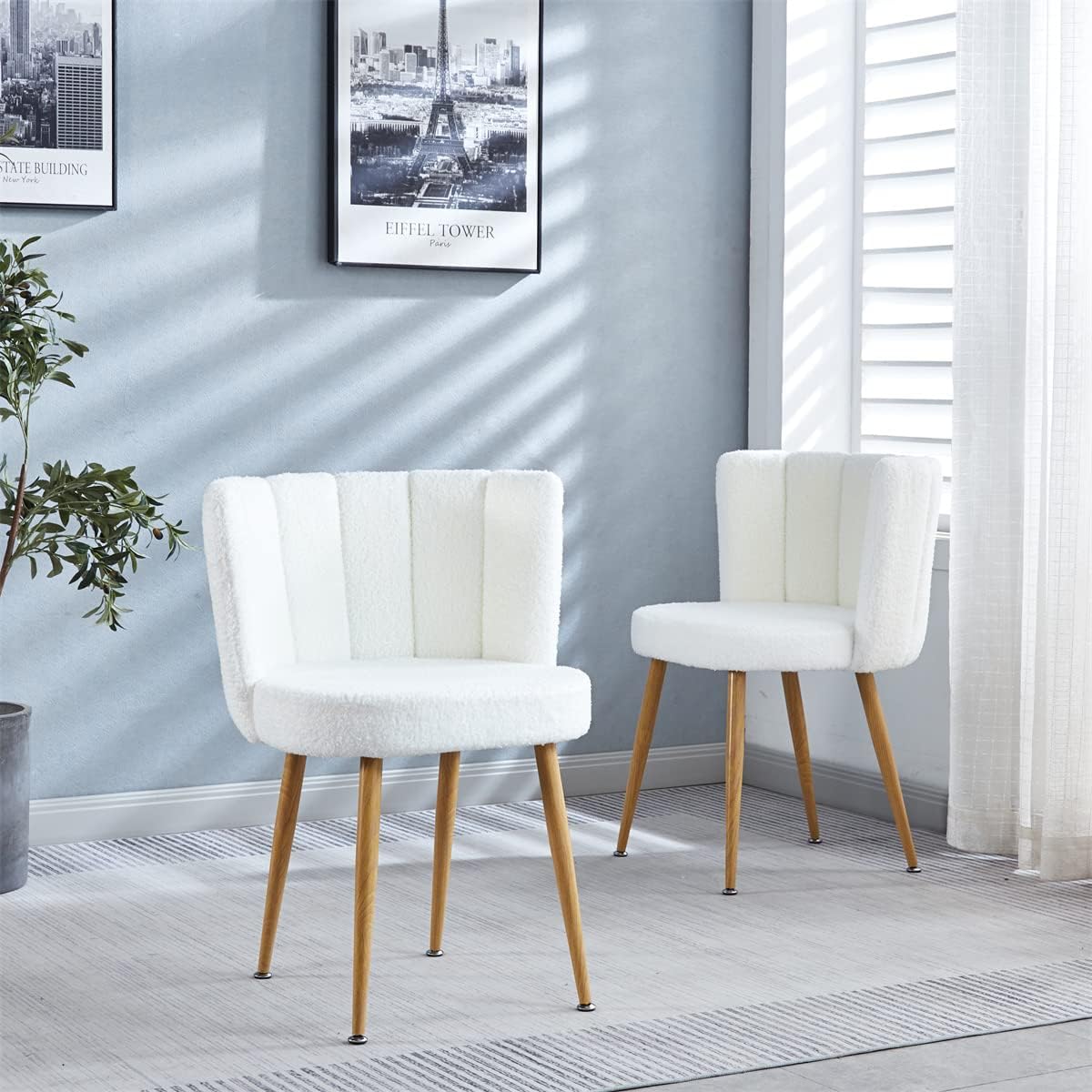 Juego de 2 sillas decorativas, silla de sala de estar, silla de ocio con patas de color madera, sillón tapizado de tela con respaldo copetudo, silla