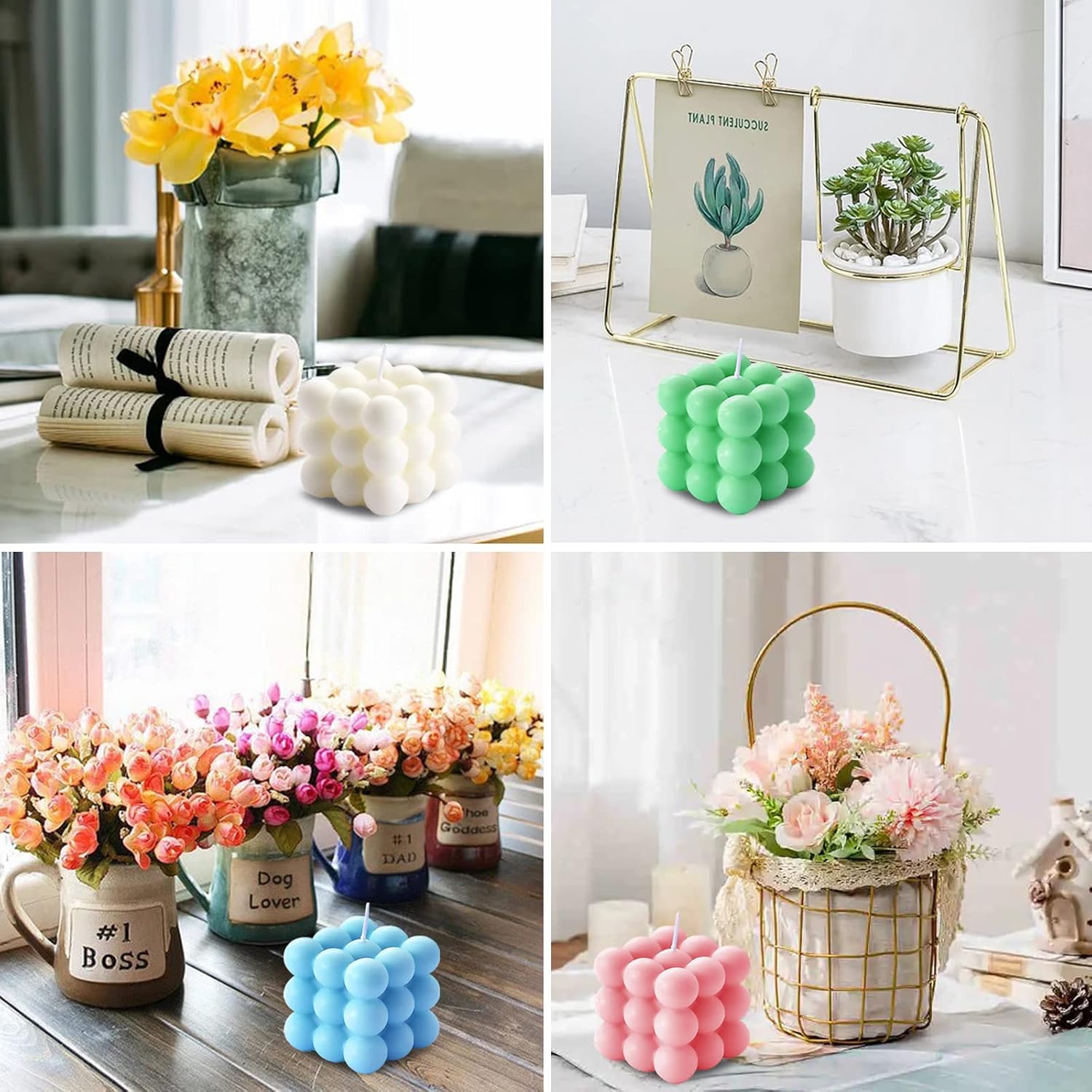 Juego de 4 velas perfumadas de cubo de burbujas para mujer, velas para decoración del hogar, paquete de 4 velas de aromaterapia de cera de soja de