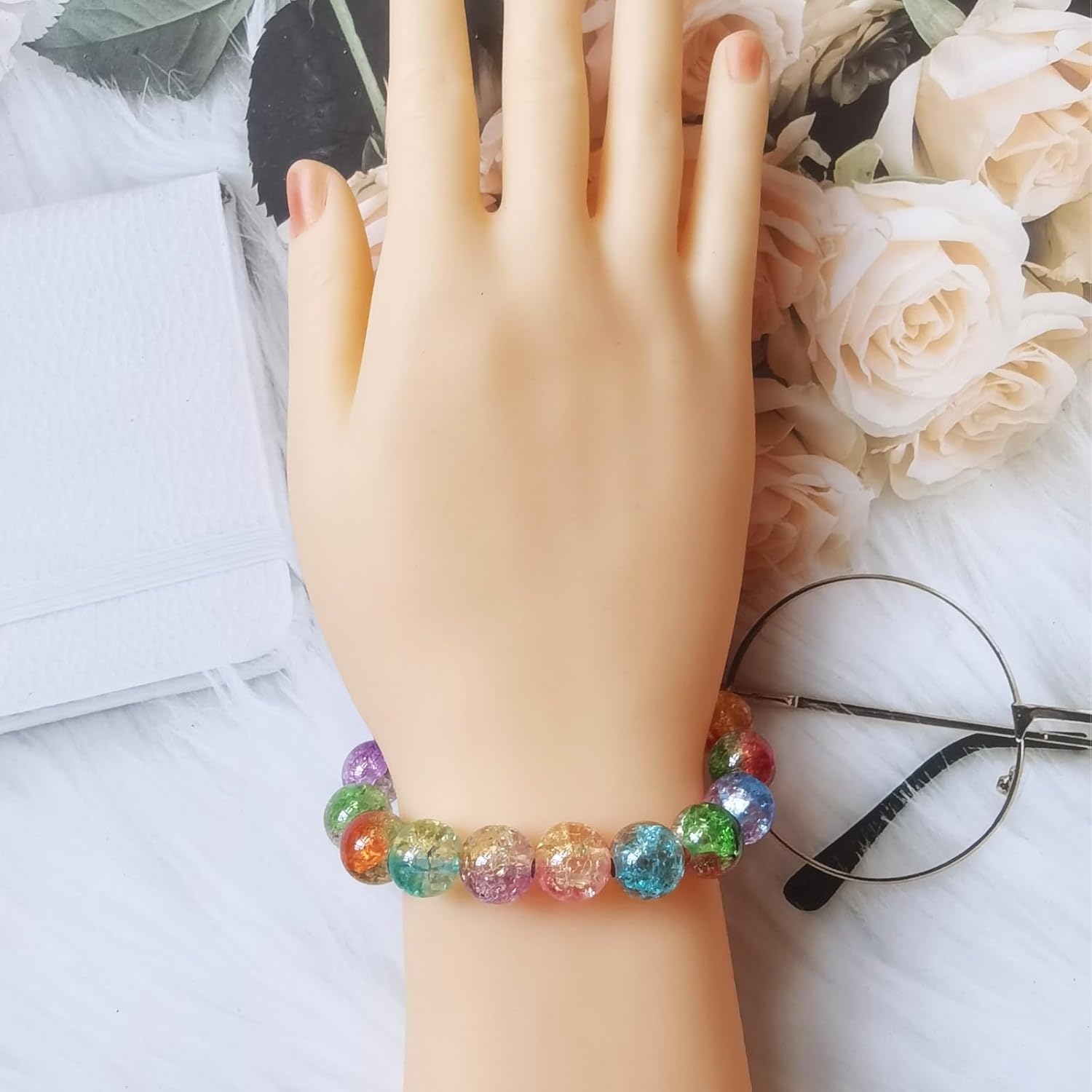 200 cuentas redondas de cristal acrílico de colores para hacer joyas, pulseras, aretes, collares, llaveros para adultos, cuentas, proyectos de