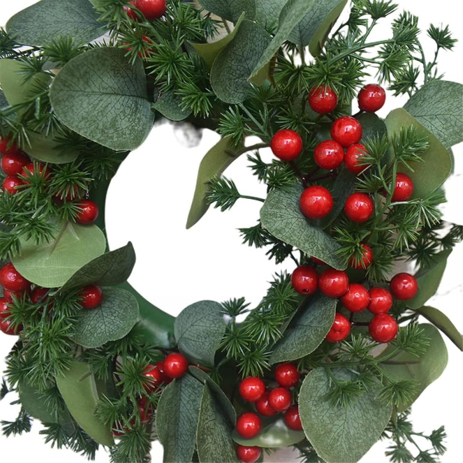 Corona de Navidad para puerta delantera, 12 pulgadas, corona de Navidad, simulación, trompeta, hoja de baya, puerta, decoración de ventana para