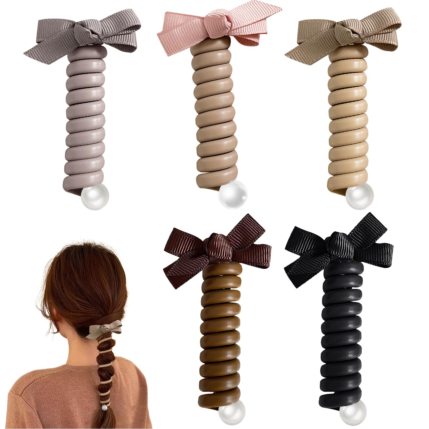 Lazos para el cabello en espiral sin arrugas, coloridas bandas para el cabello con alambre de teléfono, lazo elástico con lazo trenzado, bobinas de