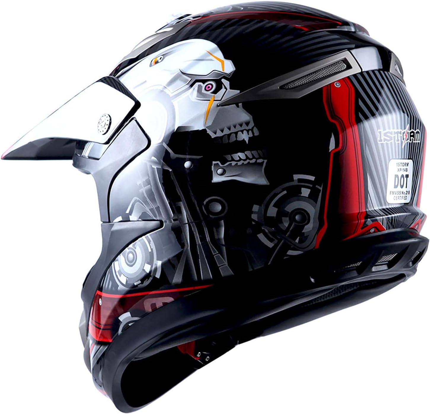 Casco de motocross para adulto, todo terreno MX BMX ATV Dirt Bike mecánico de fibra de carbono negra