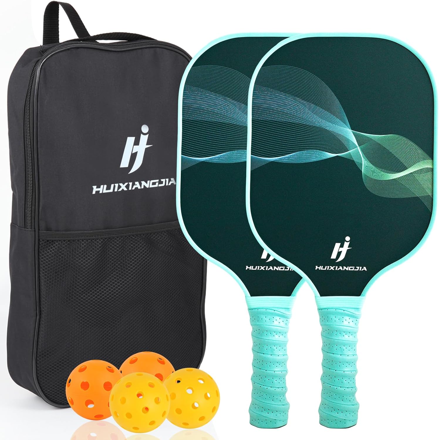 Paletas de pickleball, juego de 2 paletas de pickleball de superficie de fibra de vidrio, 4 bolas de pickleball para interiores y exteriores, 1