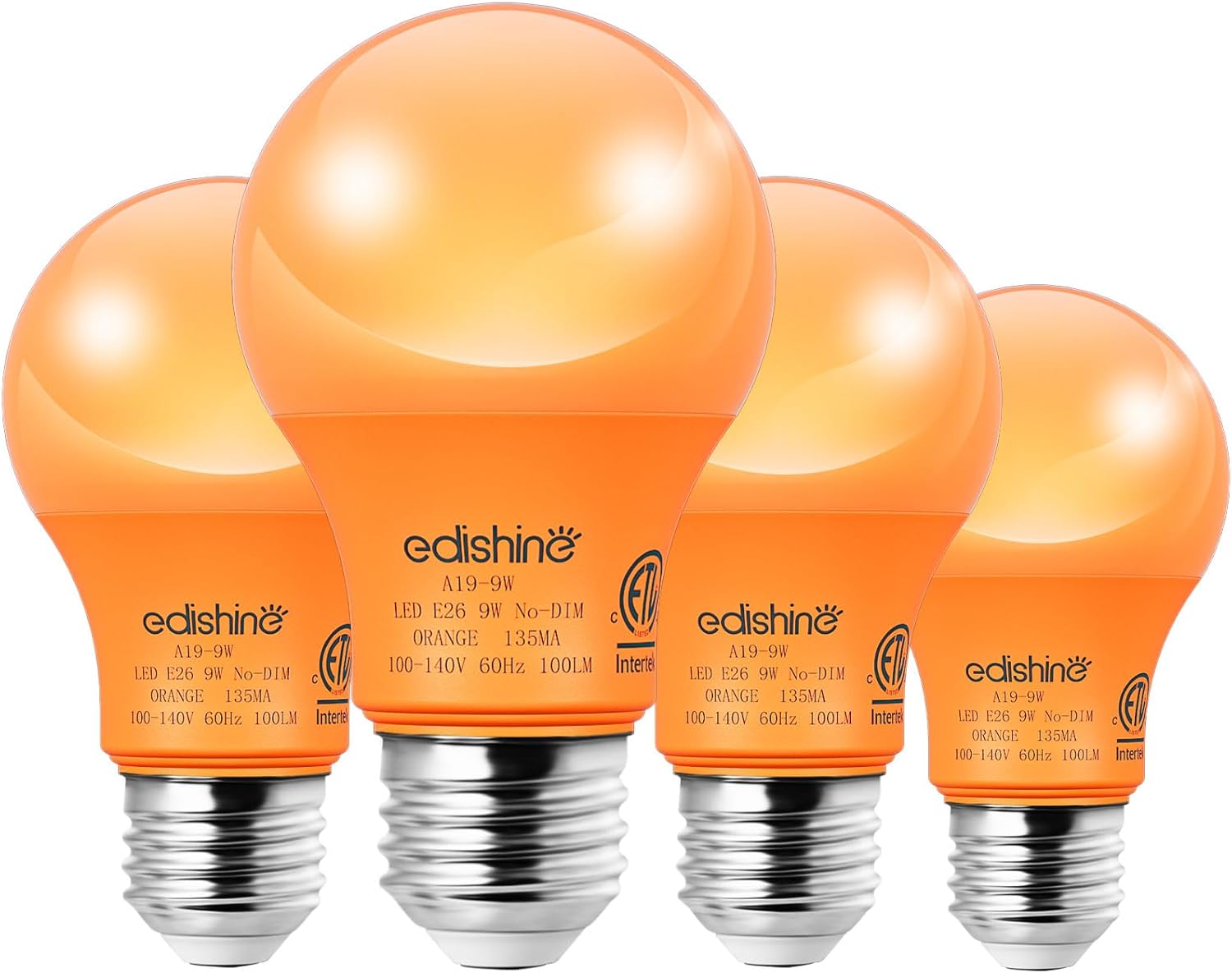 EDISHINE Bombillas naranjas de Halloween, A19 de 9 W (equivalente a 60 W), bombillas LED naranjas, base E26 de color naranja para decoraciones de