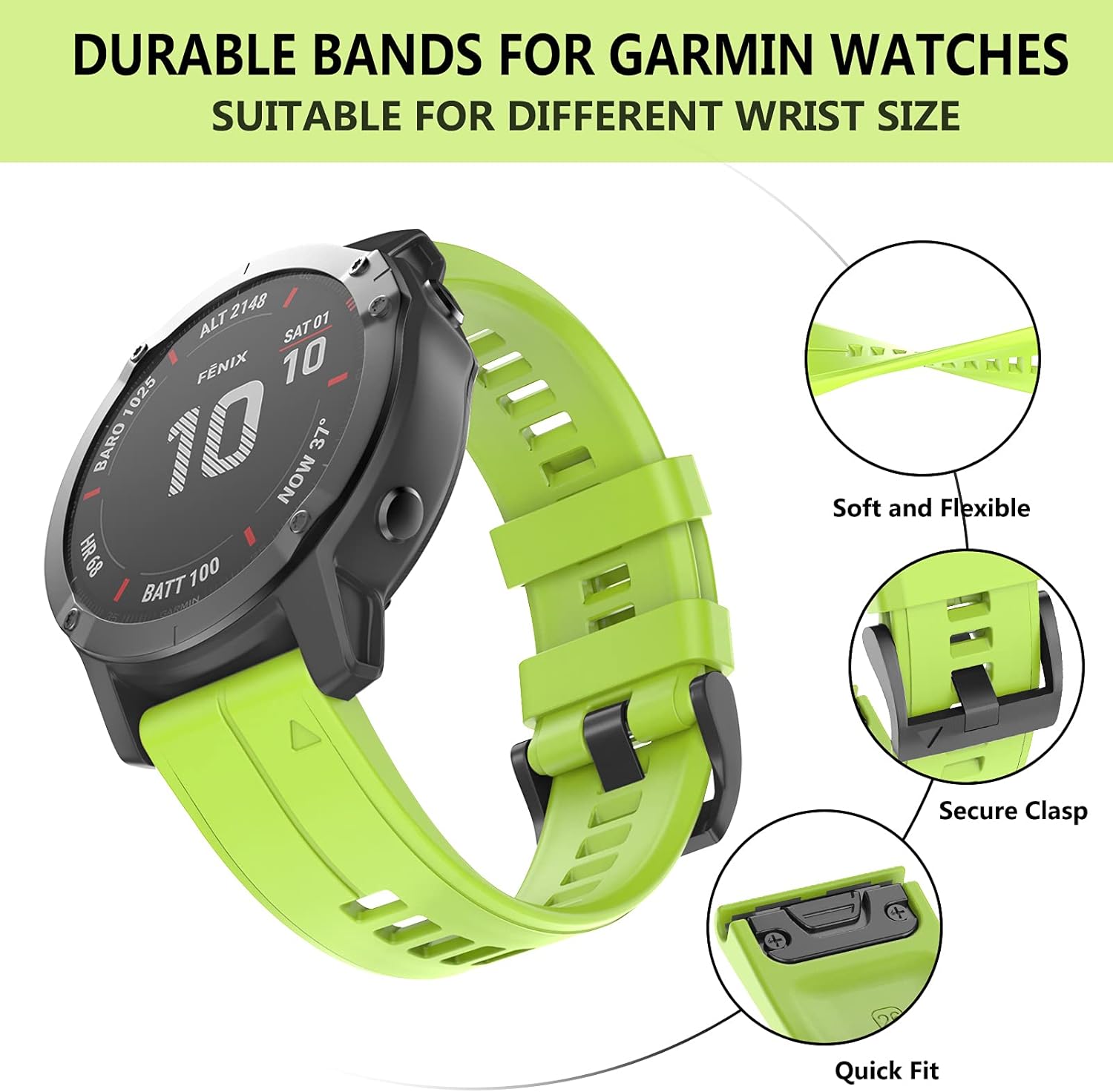 OVERSTEP Correa de reloj de silicona suave compatible con Garmin Fenix 5X Band de 1.024 in de ancho para Fenix 6XFenix 7XFenix 5X PlusFenix 6X