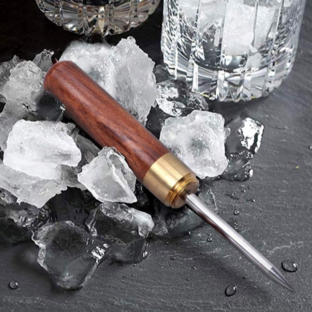 Palillos de hielo de acero inoxidable con mango de madera y cubierta de seguridad para cocina, bares, camareros, pícnics, camping y restaurante, (2