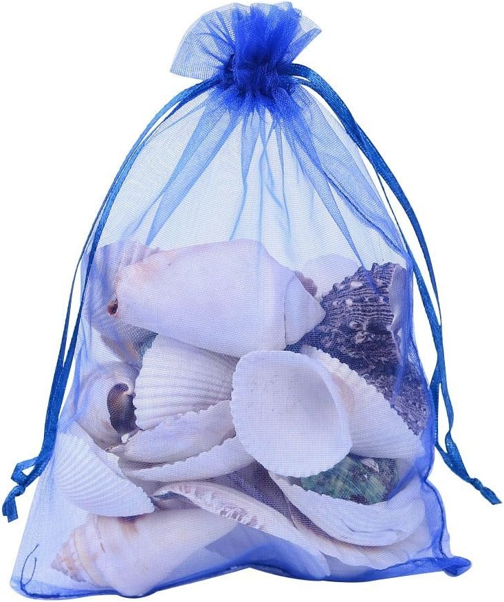 Wudygirl 50 bolsas de organza con cordón de 6 x 9 pulgadas, bolsas de joyería azul, velas de recuerdo de deshierbe, bolas de juguete cosmético, baby