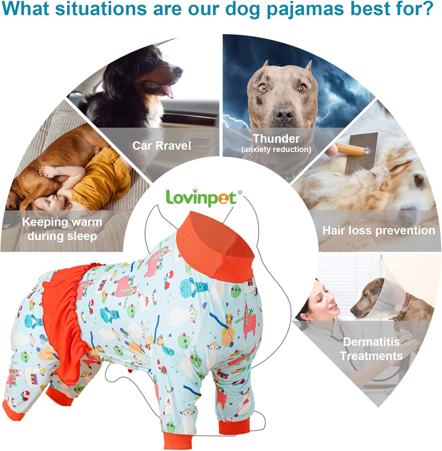 LovinPet Pijamas para perros Pitbulls  Protección UV, camisa de recuperación posoperatoria, tela elástica de punto ligero, estampado de alpaca