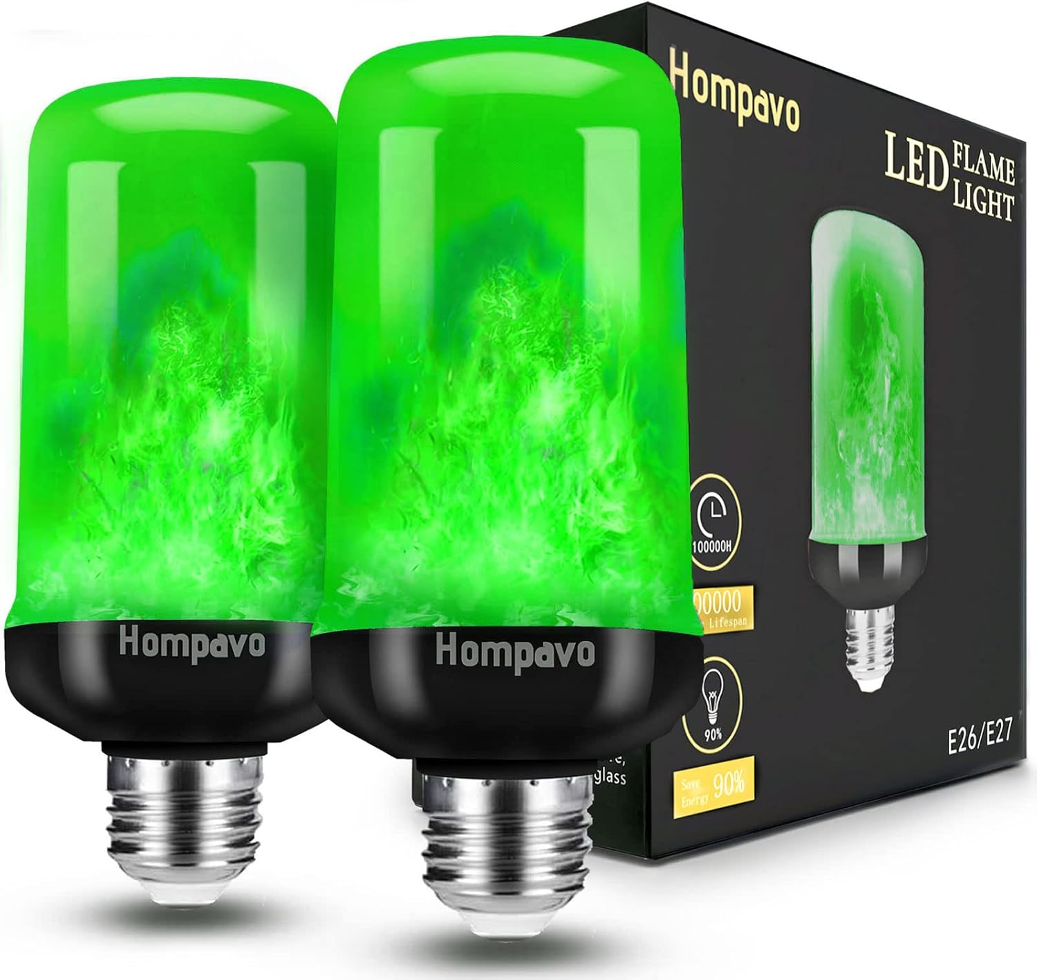 Hompavo Bombillas LED mejoradas para decoraciones de Navidad, bombillas verdes parpadeantes con efecto invertido, bombilla de llama base E26E27 para