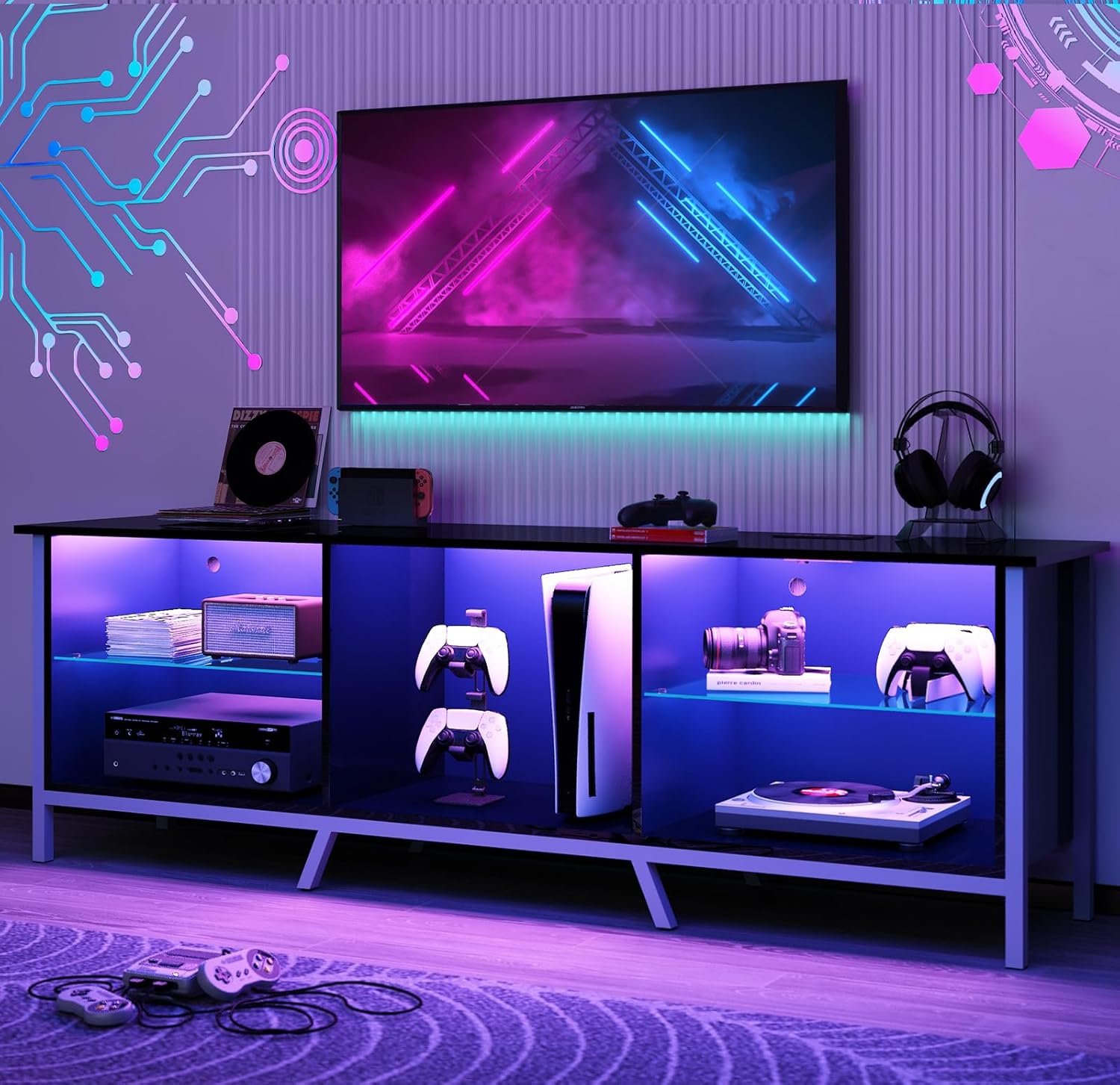 Vinctik 6&Fox Soporte de TV LED de 70 pulgadas para TV de 7580 pulgadas, soporte de TV negro brillante para sala de estar, moderno centro de