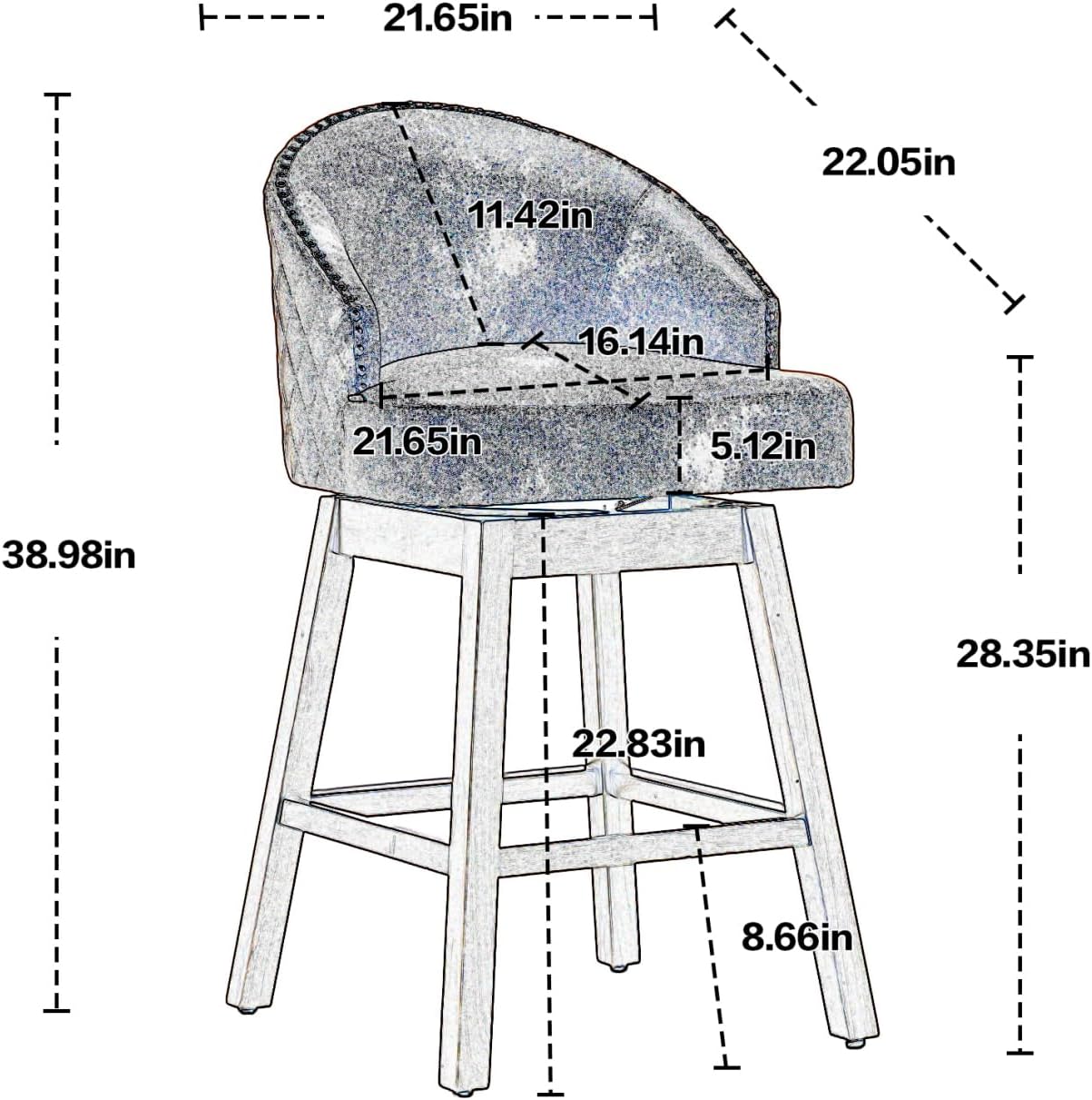 INCLAKE Juego de 2 taburetes de bar, sillas de comedor giratorias de 360 grados con decoración de cabeza de clavo y reposapiés, sillas modernas de