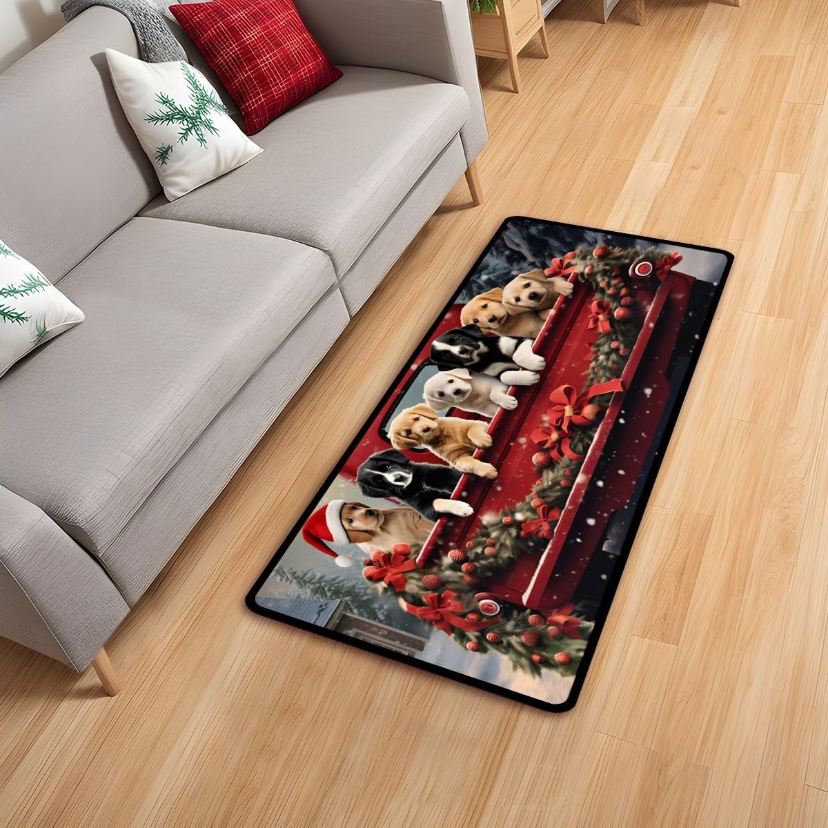 MSINMKOK Alfombra de pasillo de perros lindos de Navidad, alfombra roja lavable para lavandería, cocina, accesorios para el hogar, decoración de