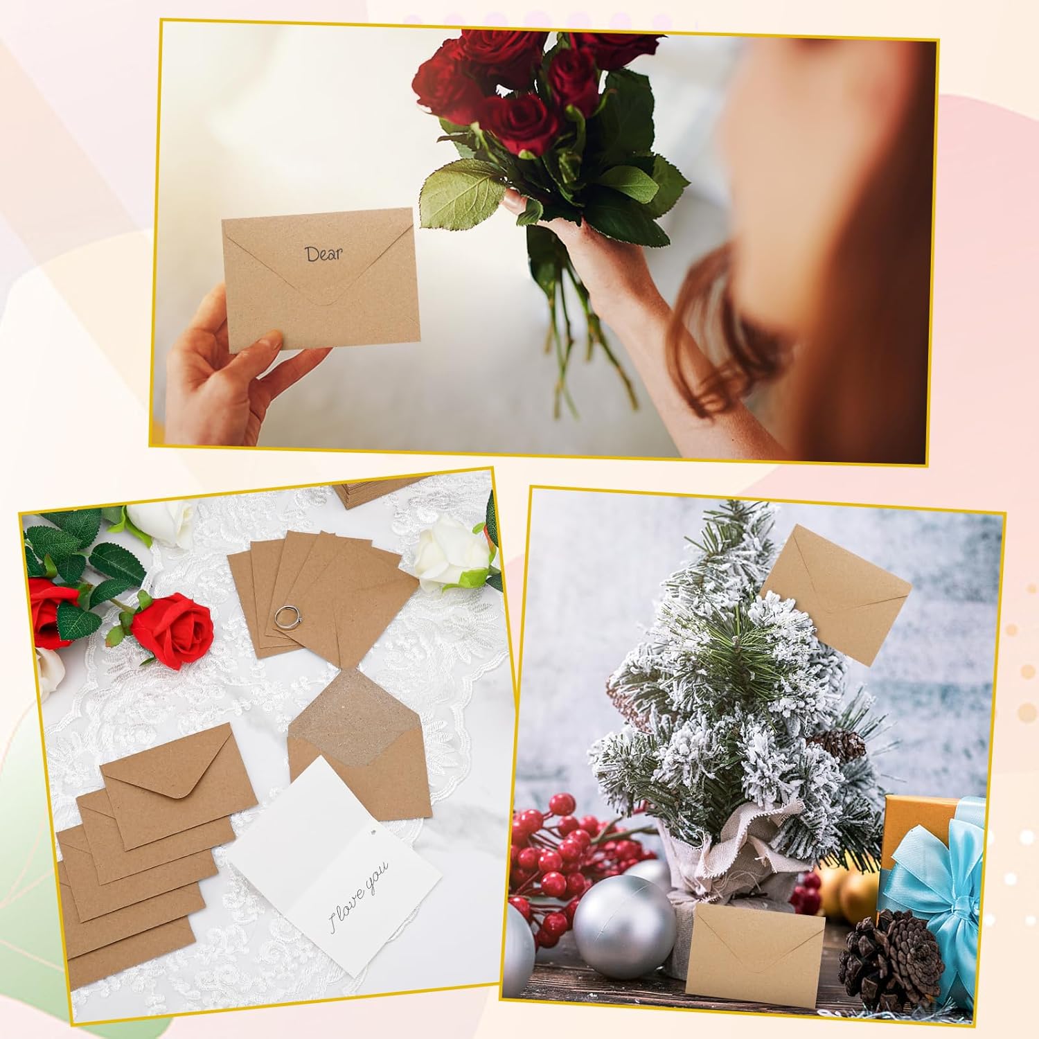 Paquete de 100 sobres pequeños de 4 x 2.75 pulgadas, sobres de papel kraft de 120 GSM, sobres pequeños de papel kraft para tarjetas de regalo,