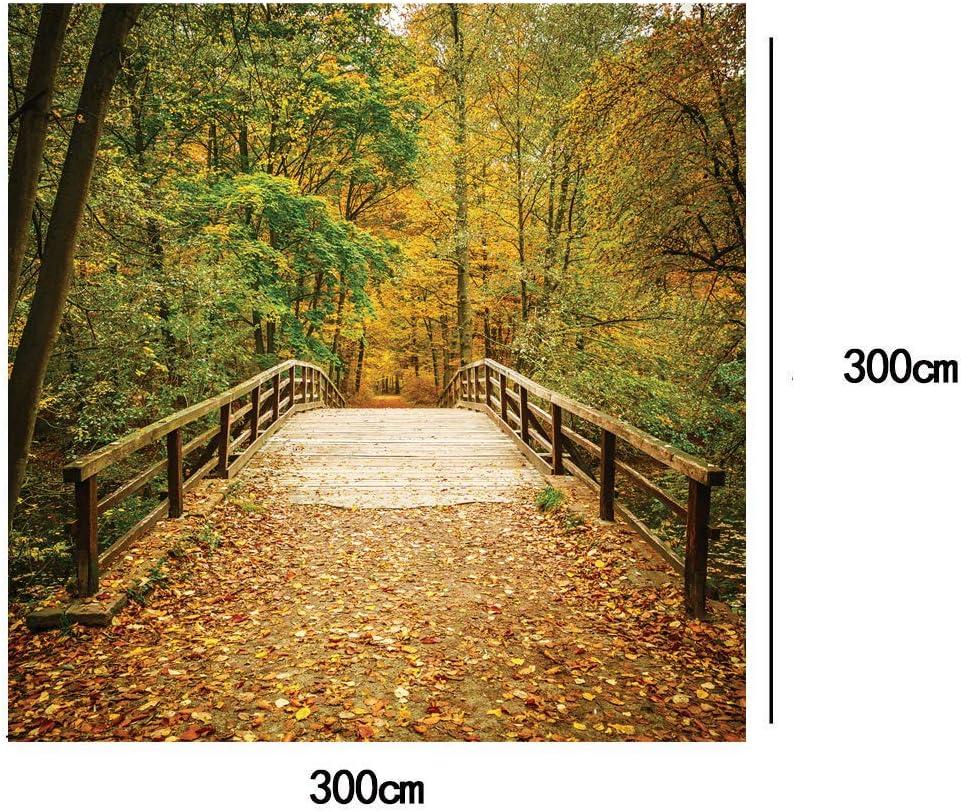 LYWYGG Fondo de otoño de 10 x 10 pies, hojas amarillas, paisaje de otoño, fondos de fotografía de fondo de puente caducifolio, fondos de estudio