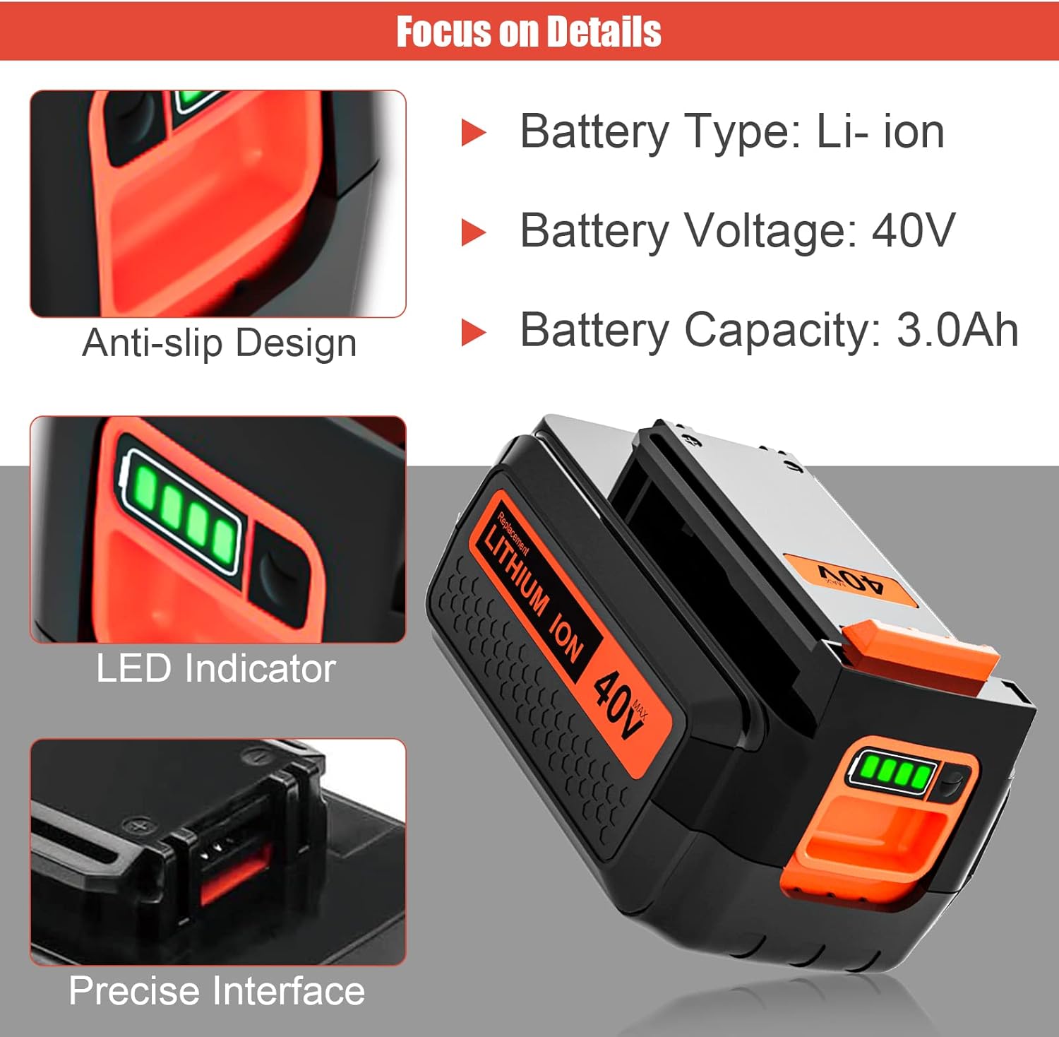 Batería de repuesto de 40 V 3.0 Ah para Black and Decker batería de litio LBX2040 LBXR36 LBXR2036 LST540 LCS1240 LBX1540 LST136W compatible con