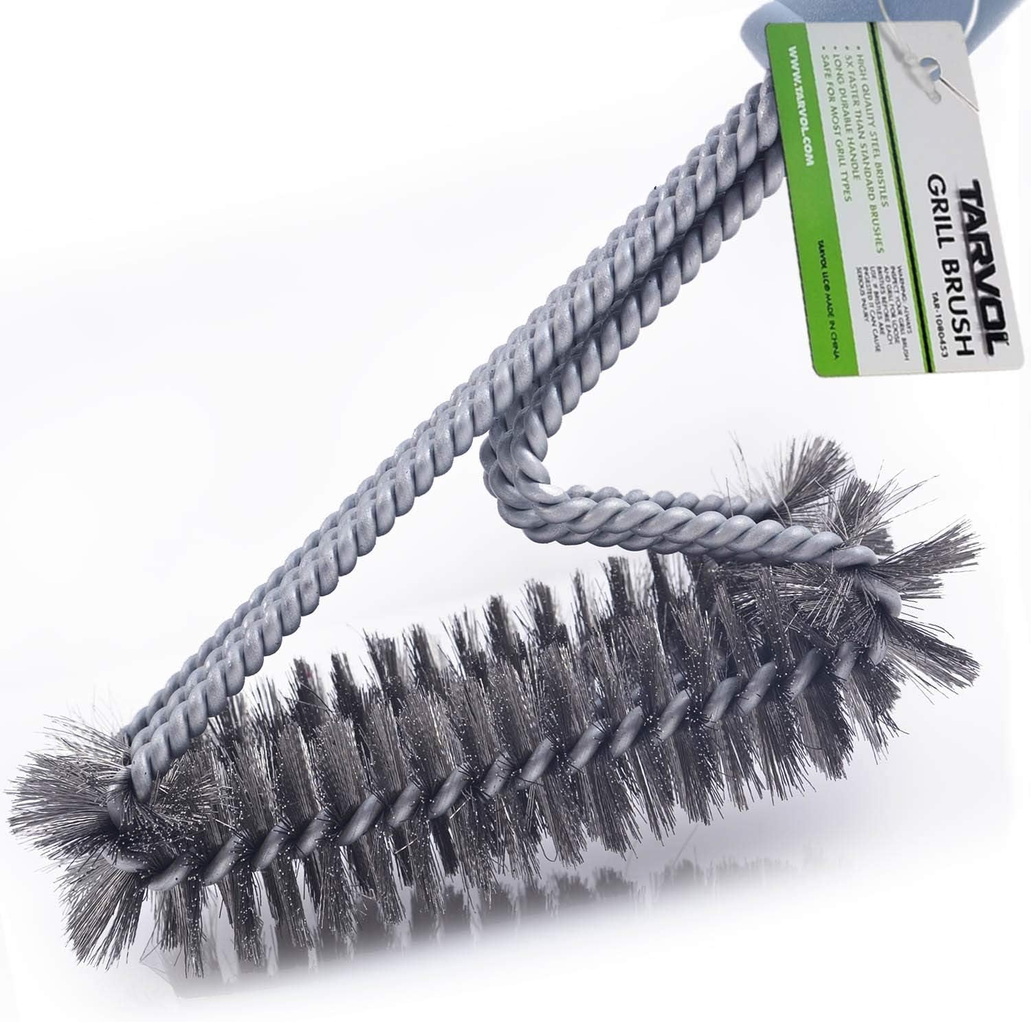 Cepillo para parrilla de acero inoxidable de 18 pulgadas con cerdas de alambre y mango suave y cómodo, limpiador y raspador perfecto para parrillas