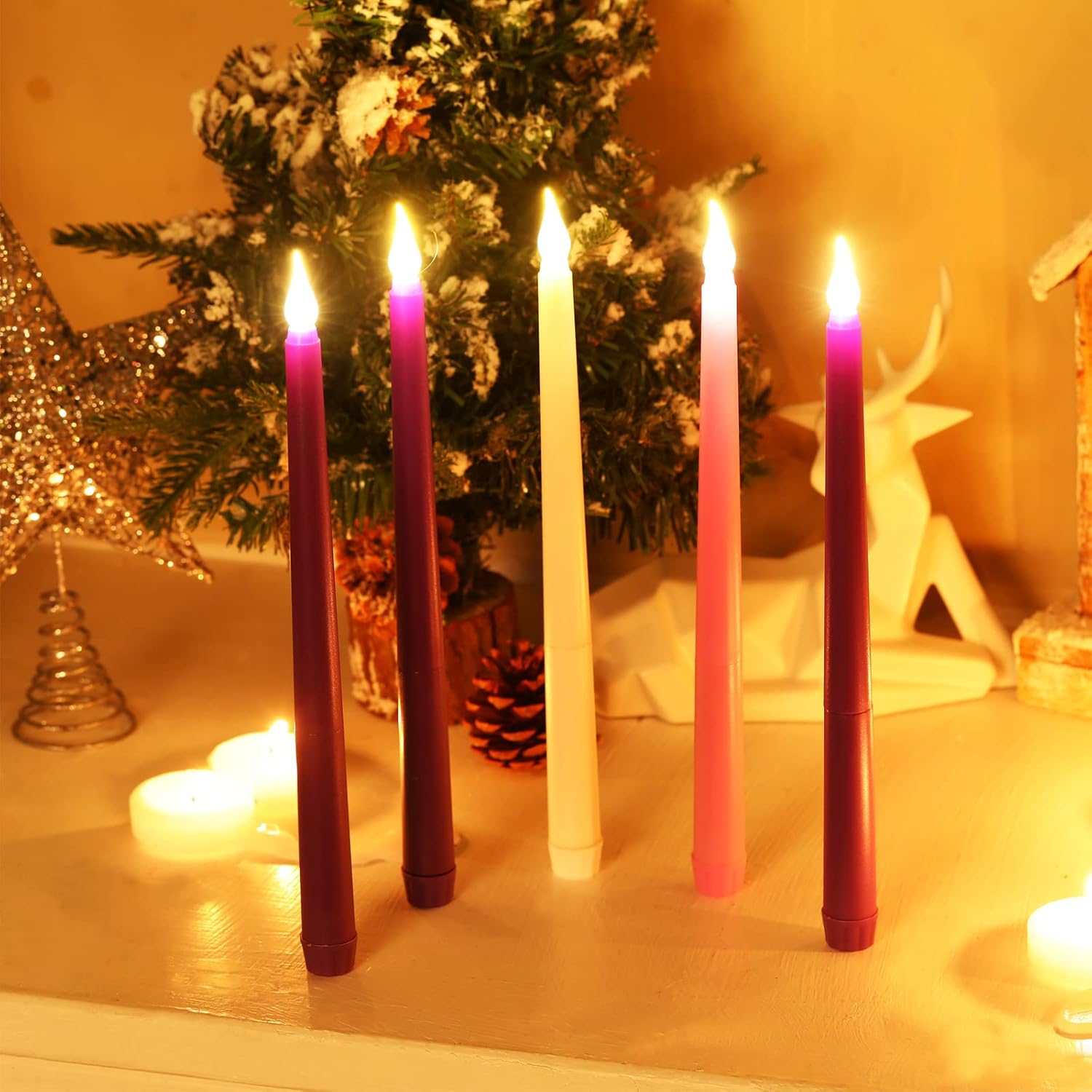 5 velas de adviento sin llama, velas de Adviento LED para Navidad, rituales de Adviento festivos, iglesia, celebración, decoración del hogar (estilo